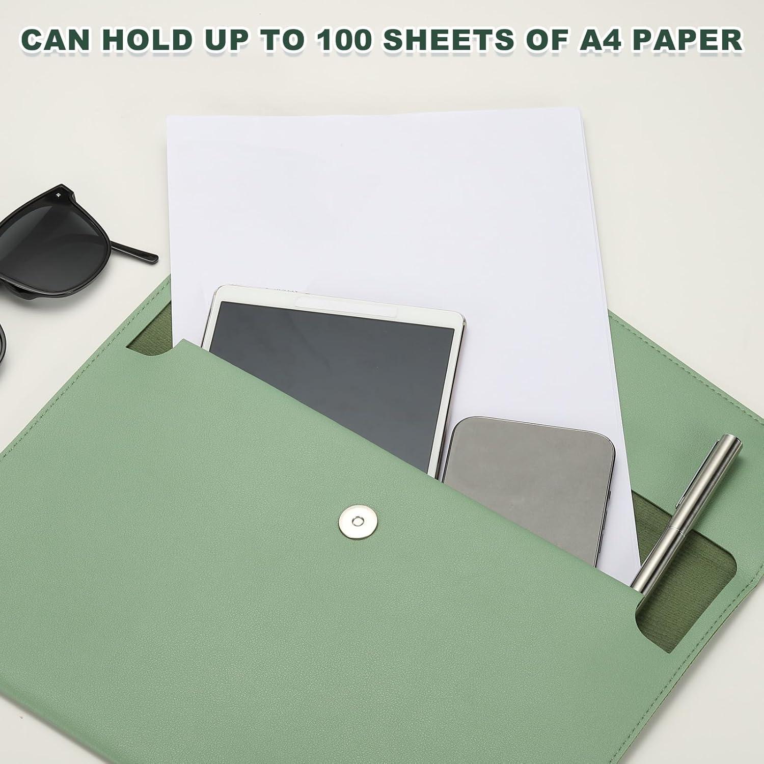 Carpeta de Cuero PU PATIKIL A4 Verde con Cierre a Presión