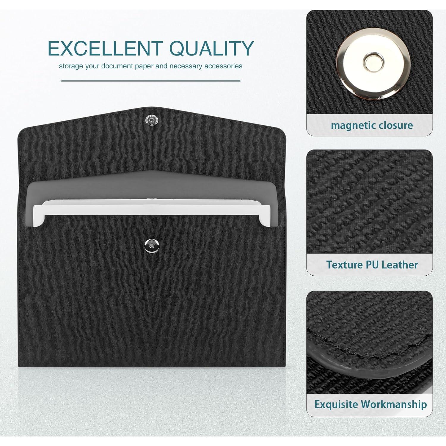 Carpeta Organizador de Documentos FYY A4 Cuero PU Negro