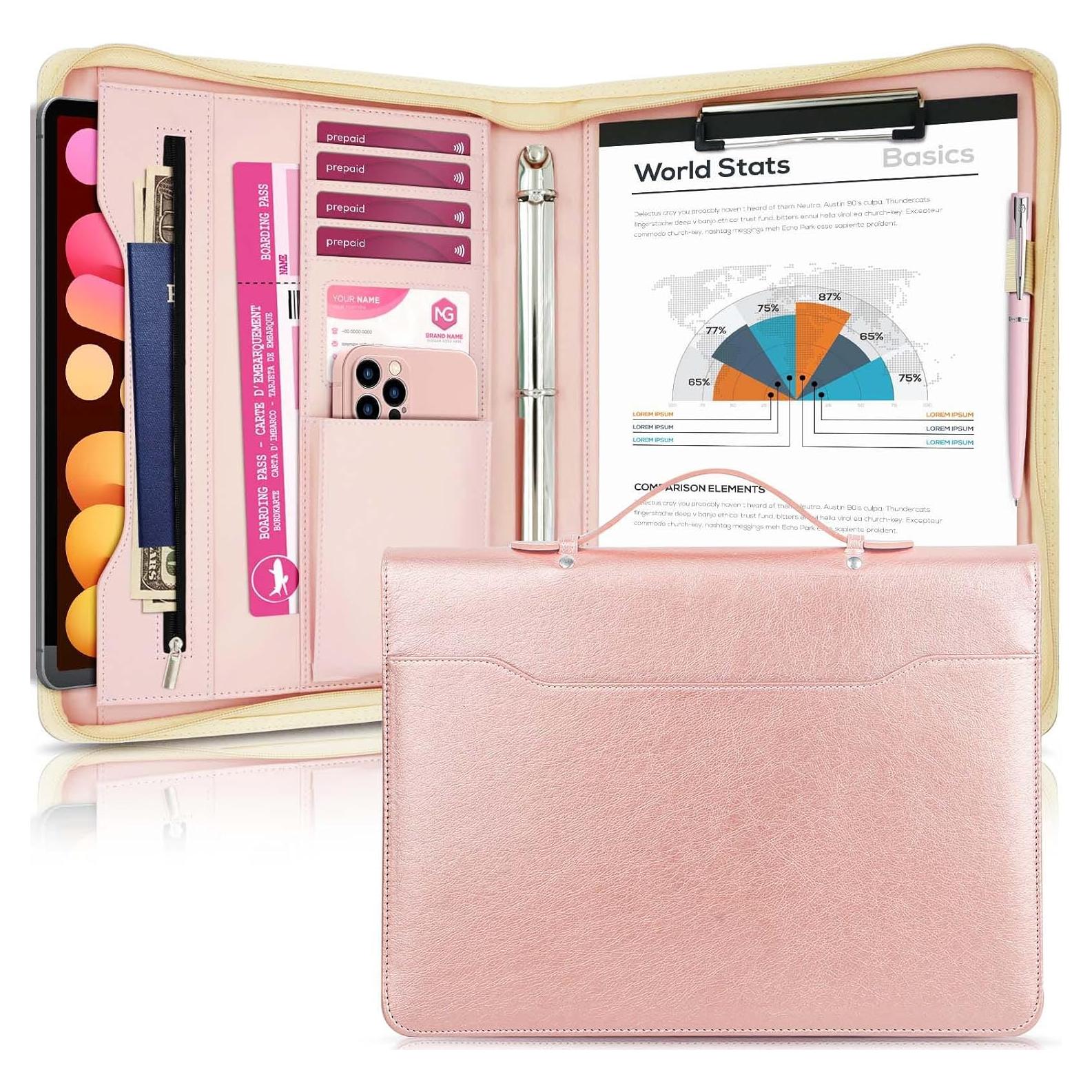 Carpeta Ejecutiva IYGHV Oro Rosa con Asa y 3 Anillas A4