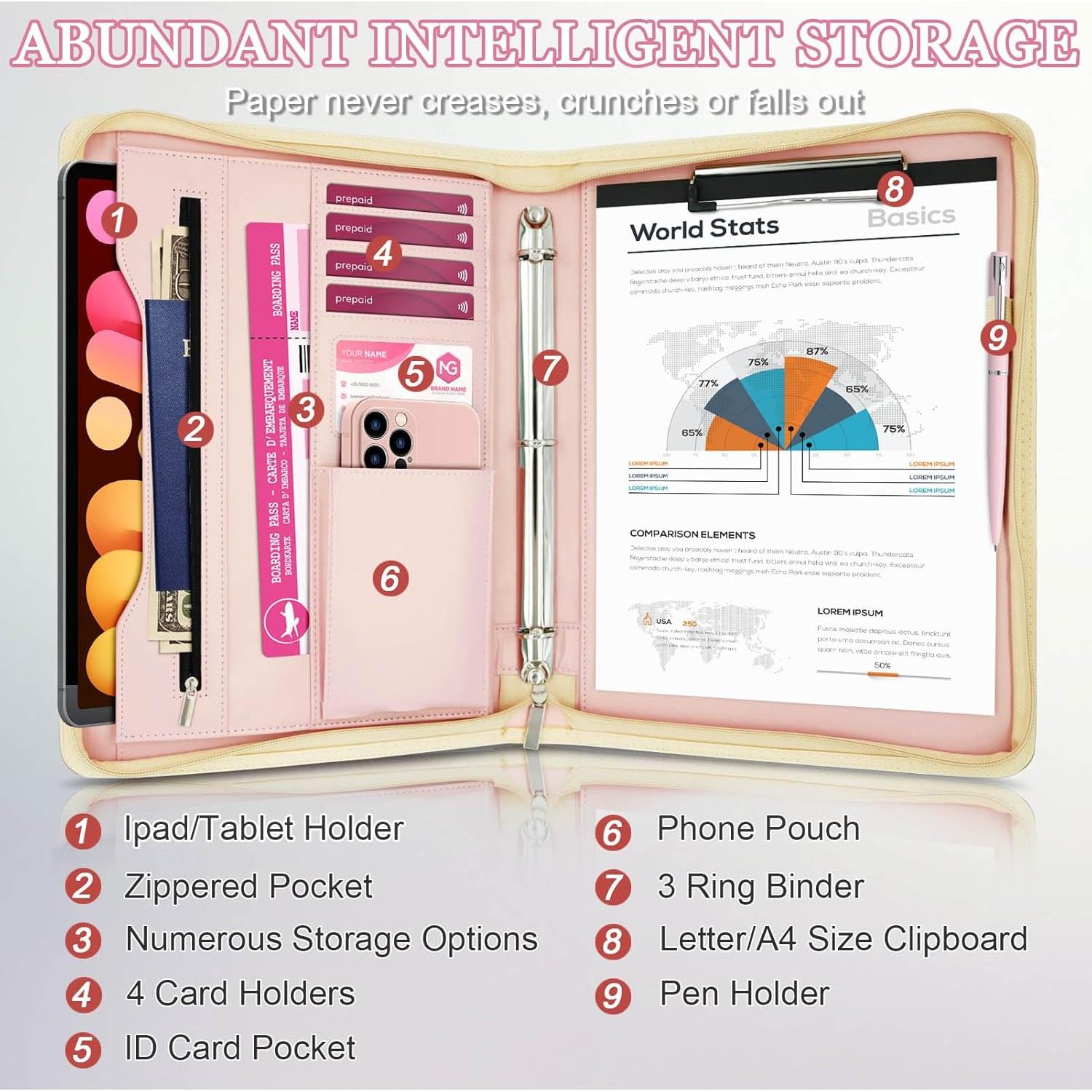 Carpeta Ejecutiva IYGHV Oro Rosa con Asa y 3 Anillas A4