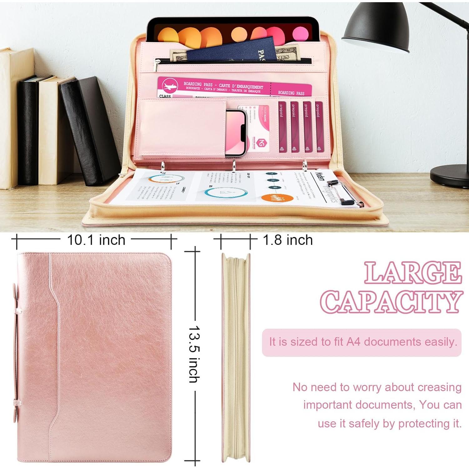 Carpeta Ejecutiva IYGHV Oro Rosa con Asa y 3 Anillas A4