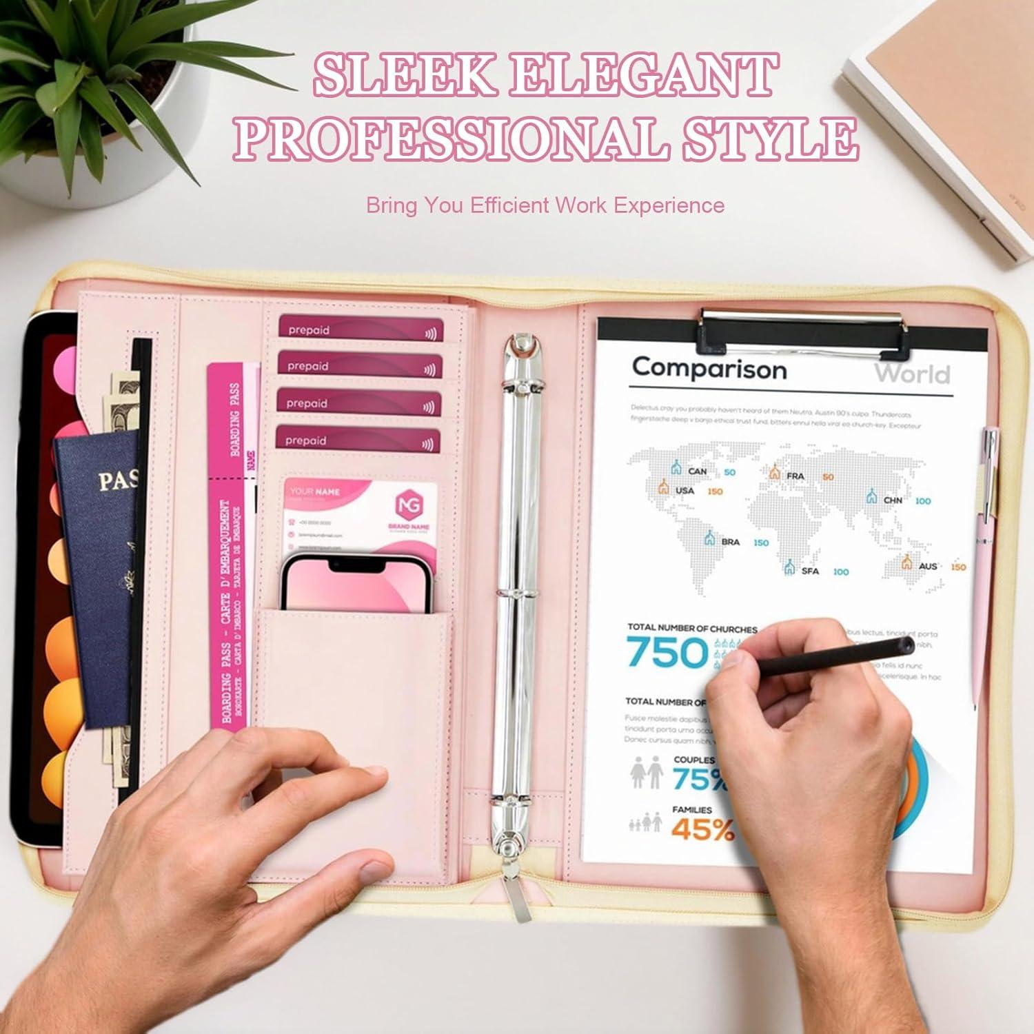 Carpeta Ejecutiva IYGHV Oro Rosa con Asa y 3 Anillas A4