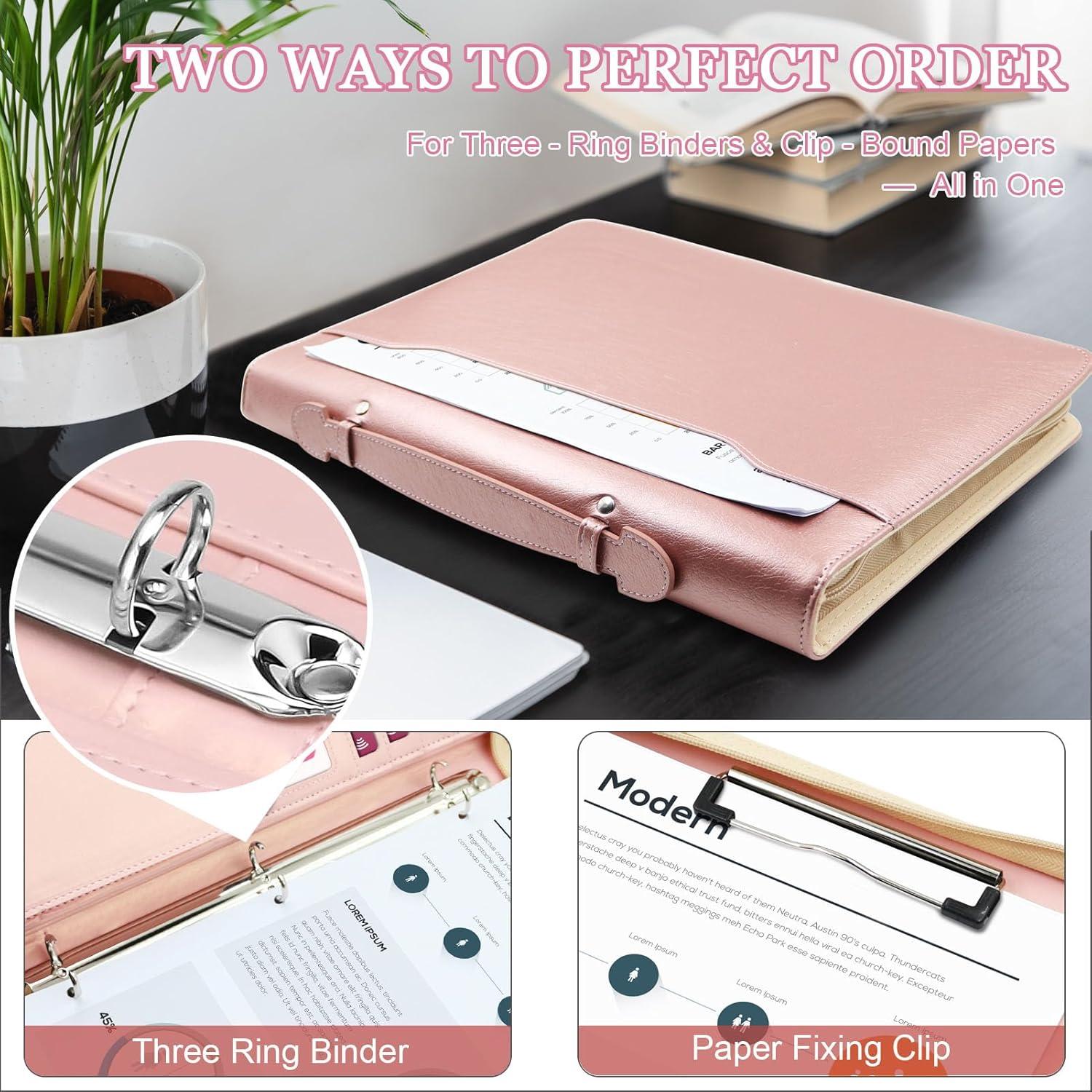 Carpeta Ejecutiva IYGHV Oro Rosa con Asa y 3 Anillas A4