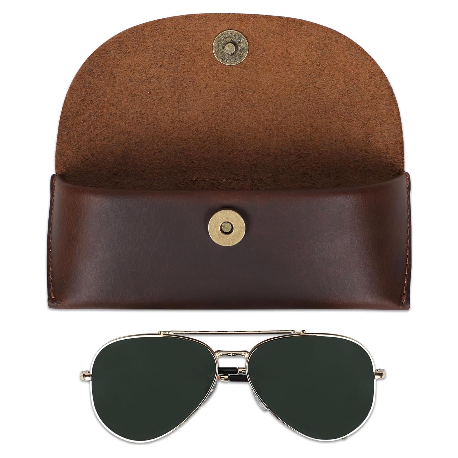 Estuche de Gafas de Cuero Genuino El Antiq Marrón 17.78x7.62cm