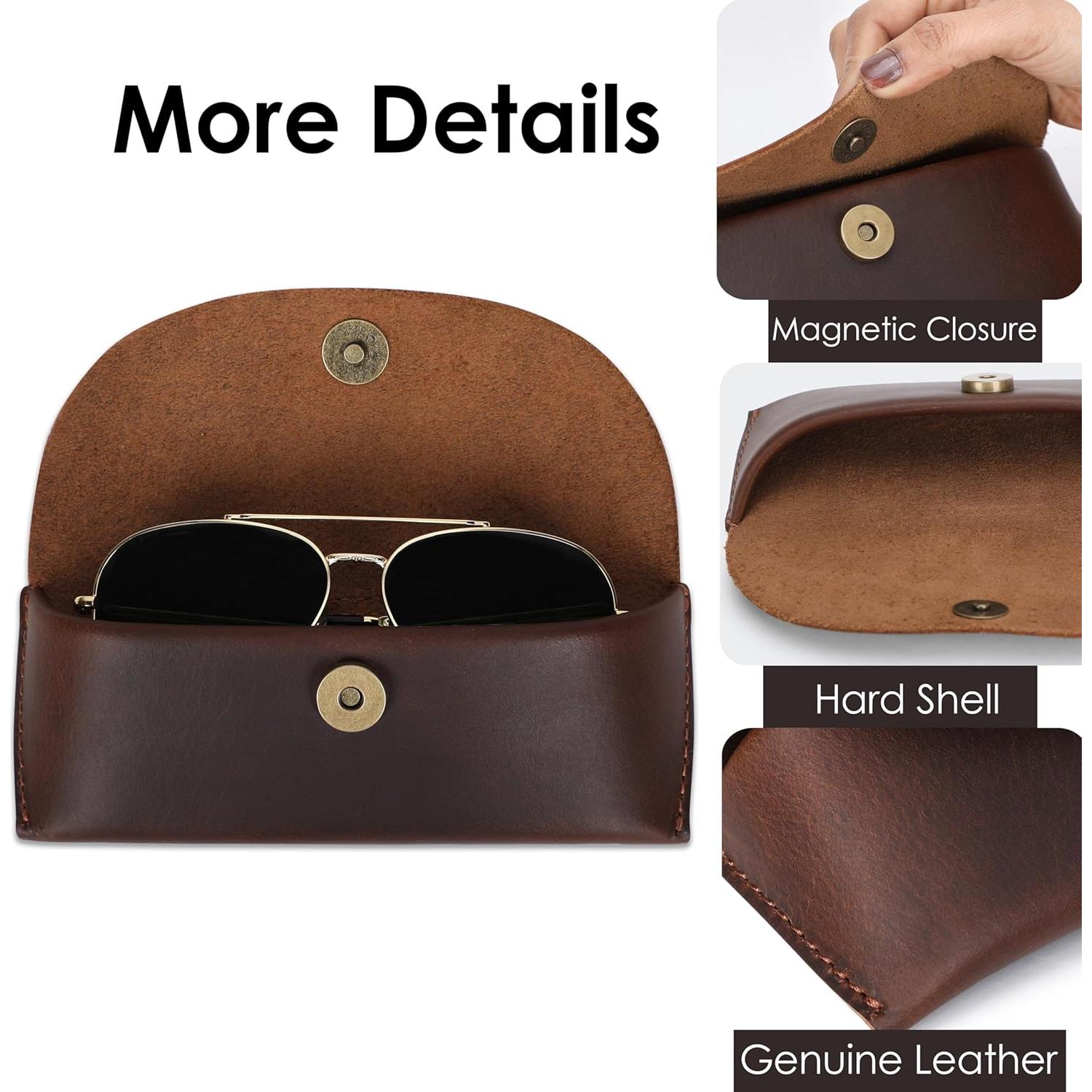 Estuche de Gafas de Cuero Genuino El Antiq Marrón 17.78x7.62cm