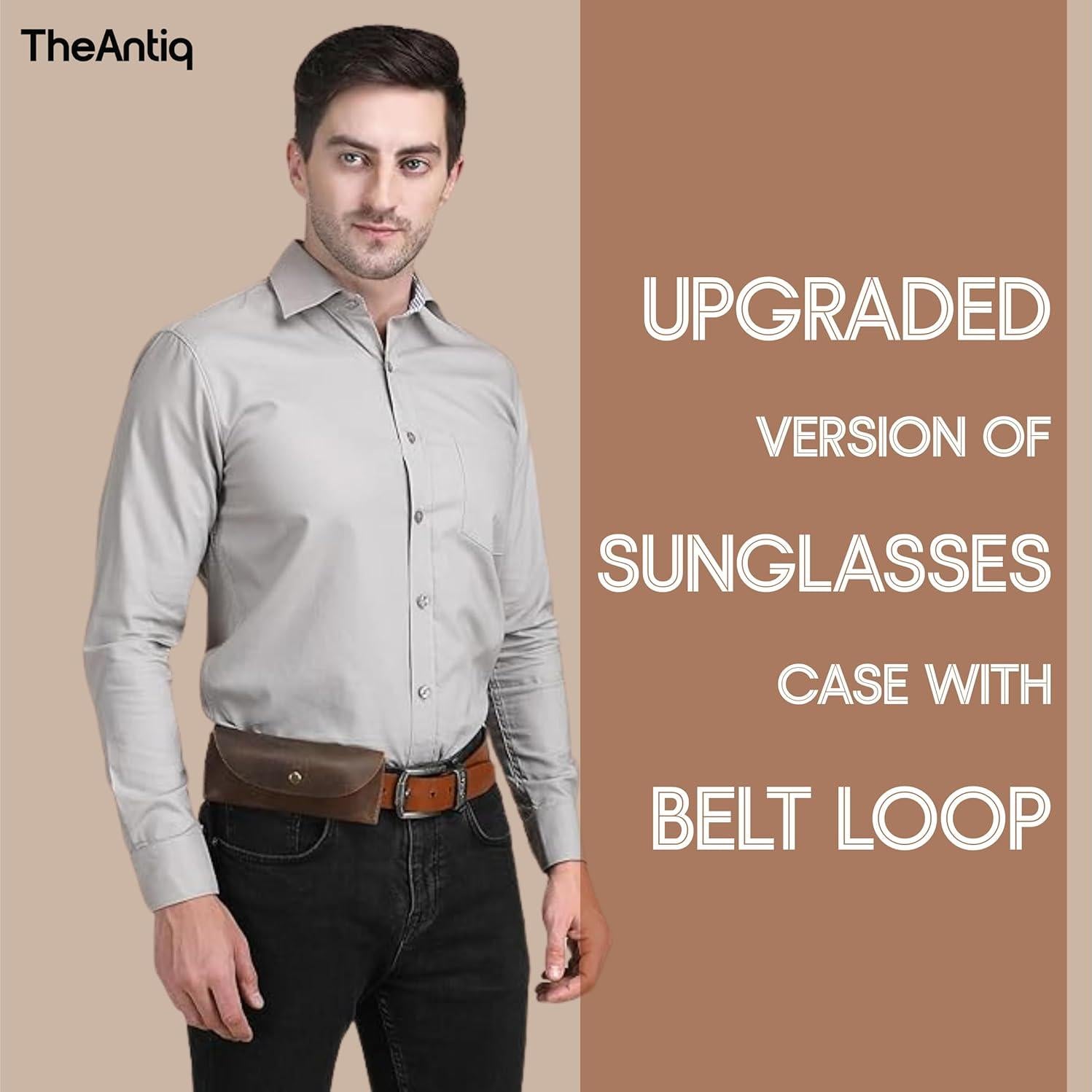 Estuche de Gafas de Cuero Genuino El Antiq Marrón 17.78x7.62cm