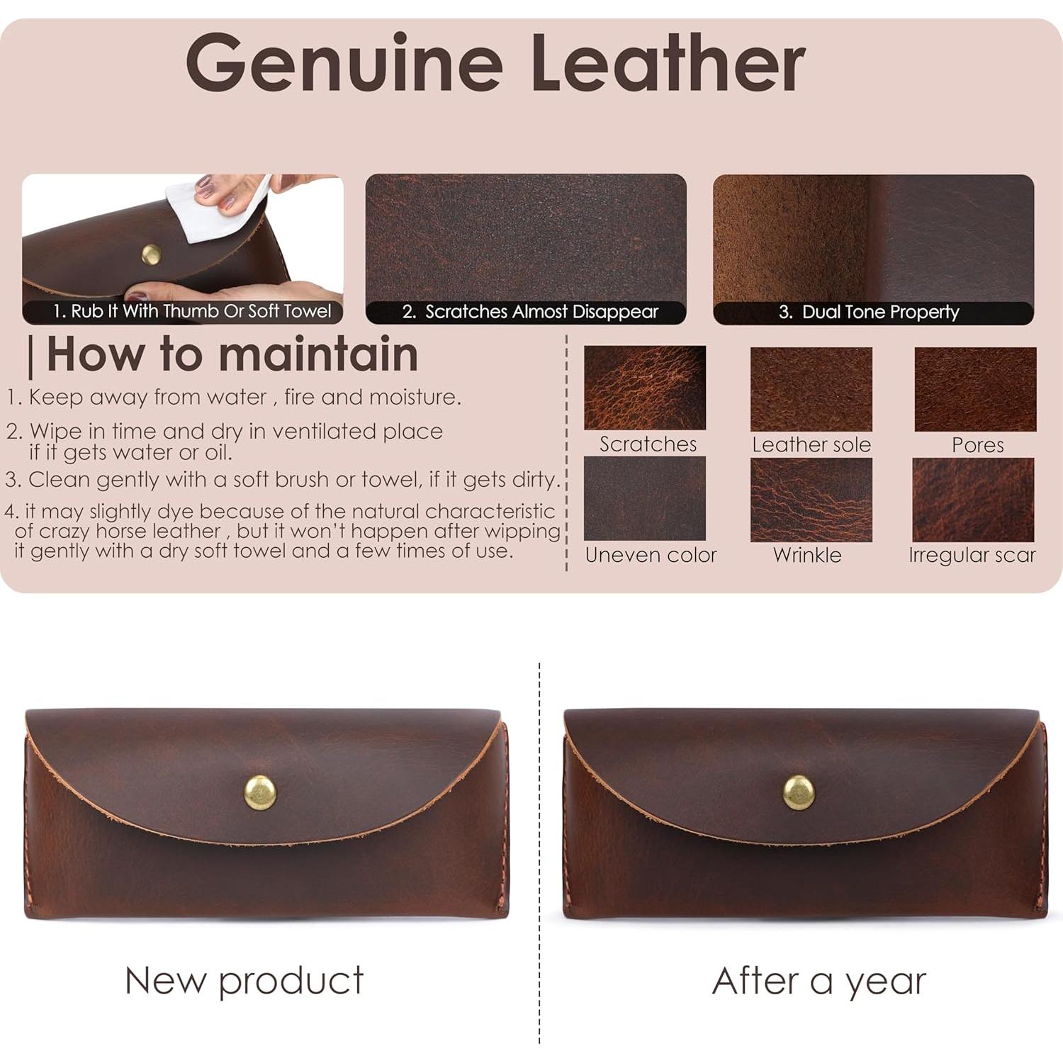 Estuche de Gafas de Cuero Genuino El Antiq Marrón 17.78x7.62cm