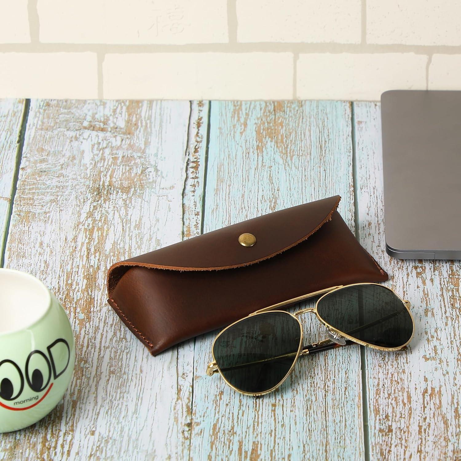 Estuche de Gafas de Cuero Genuino El Antiq Marrón 17.78x7.62cm