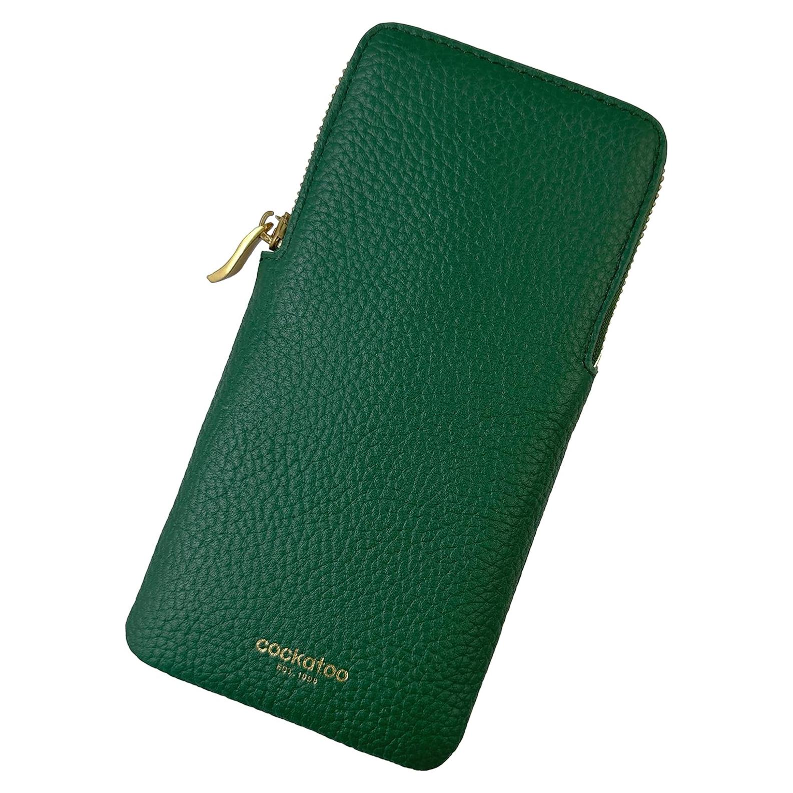 Estuche de Cuero Genuino Cockatoo Verde Oscuro para Gafas