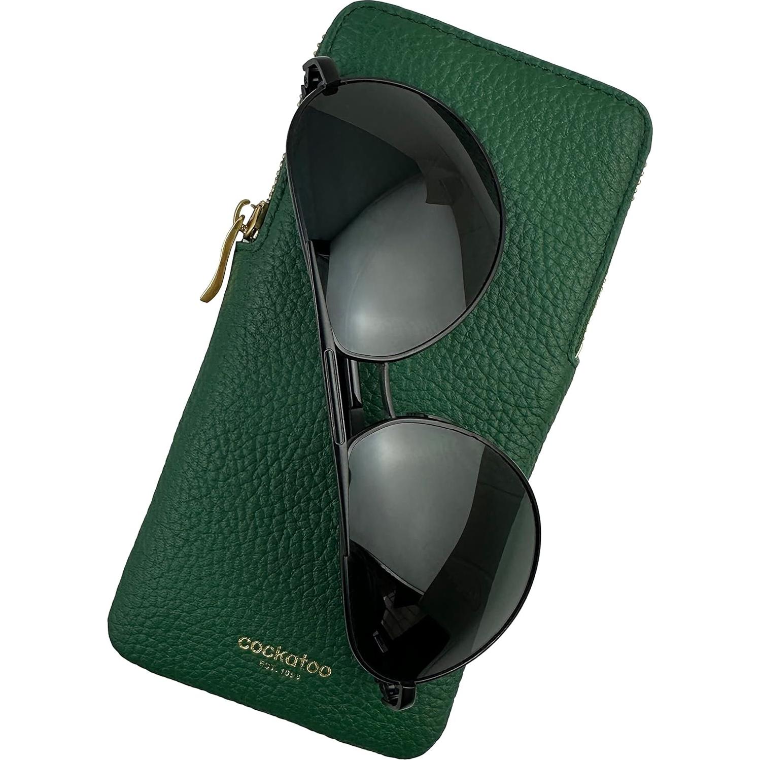 Estuche de Cuero Genuino Cockatoo Verde Oscuro para Gafas