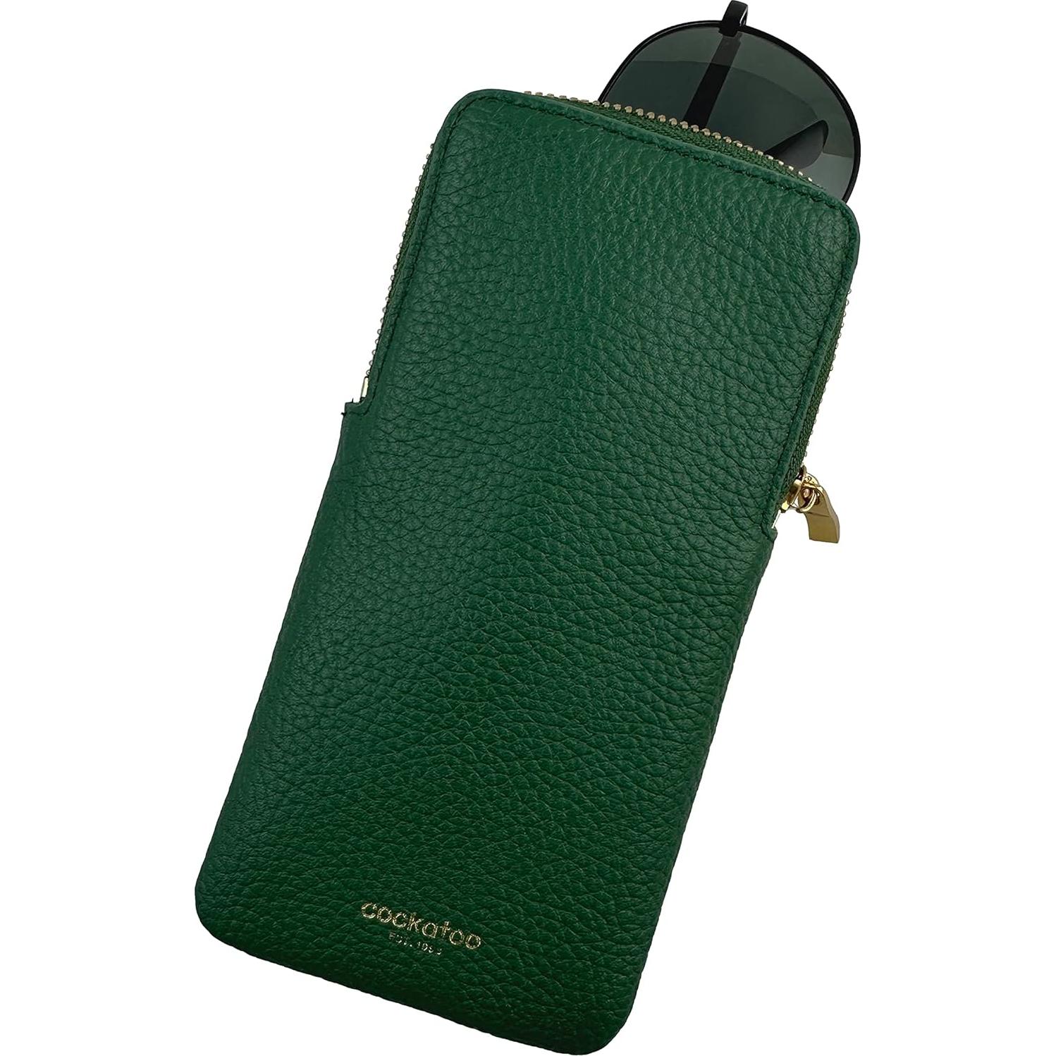 Estuche de Cuero Genuino Cockatoo Verde Oscuro para Gafas