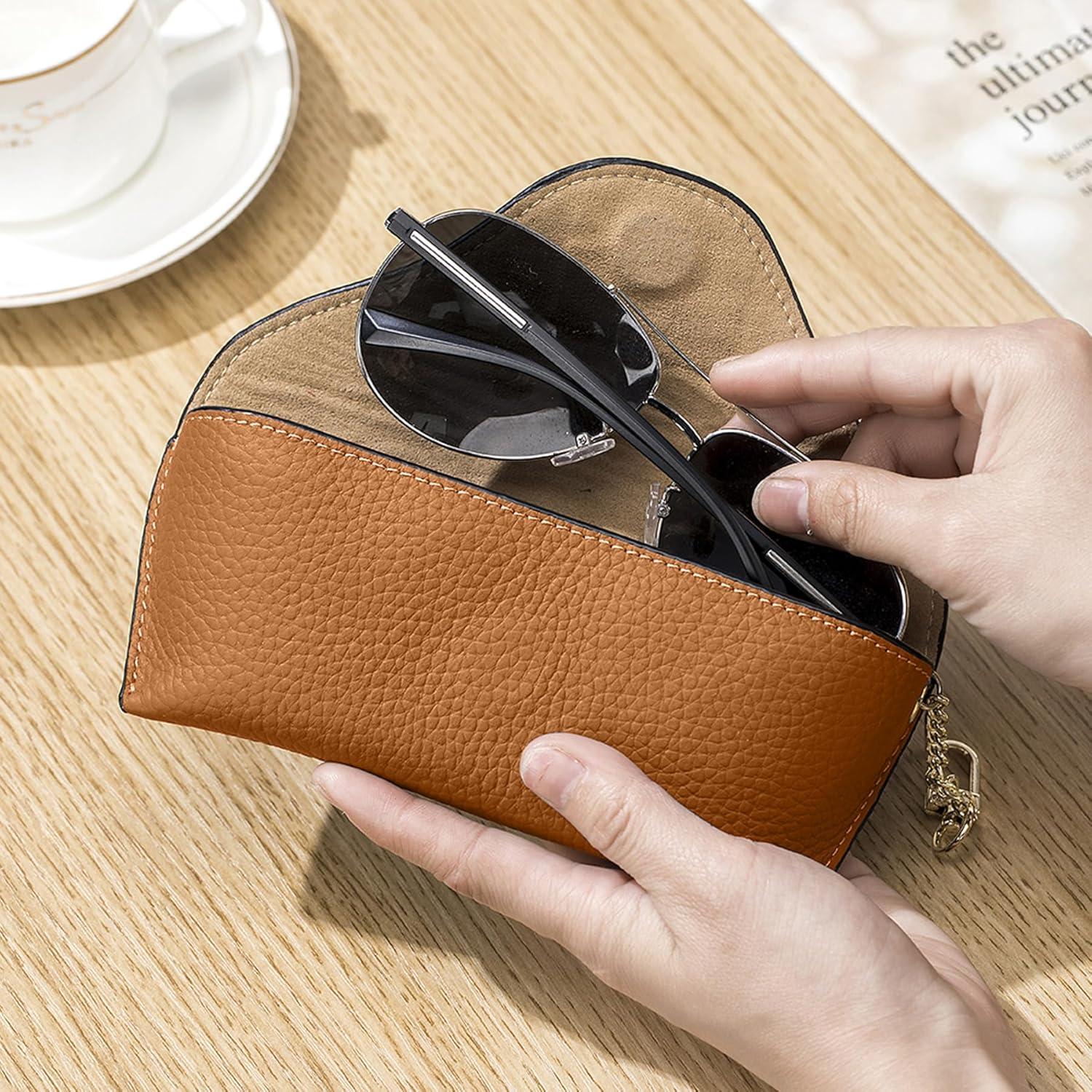 Funda de Gafas de Sol de Cuero Marrón para Mujeres