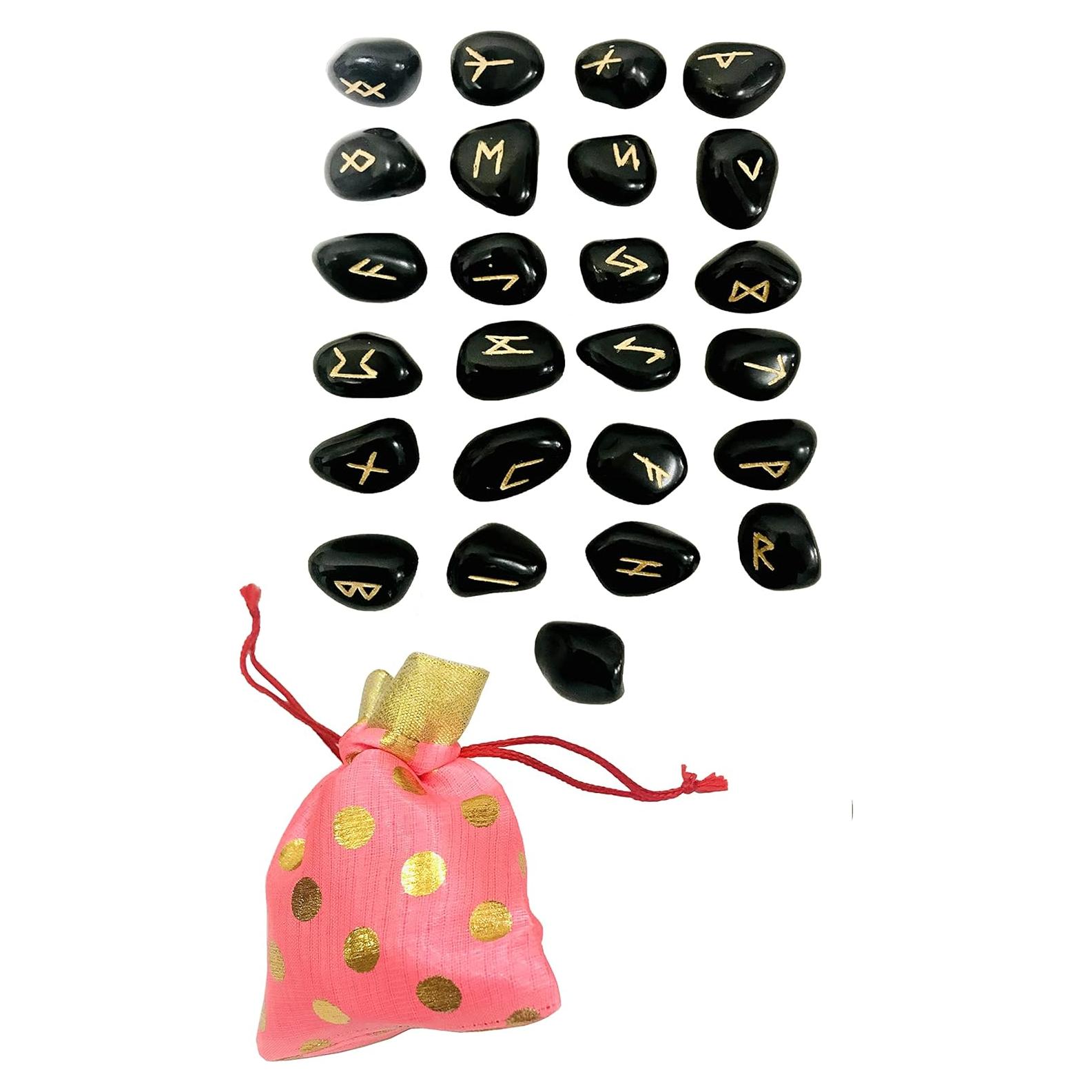 Conjunto de Runas de Turmalina Negra 25 pcs para Sanación