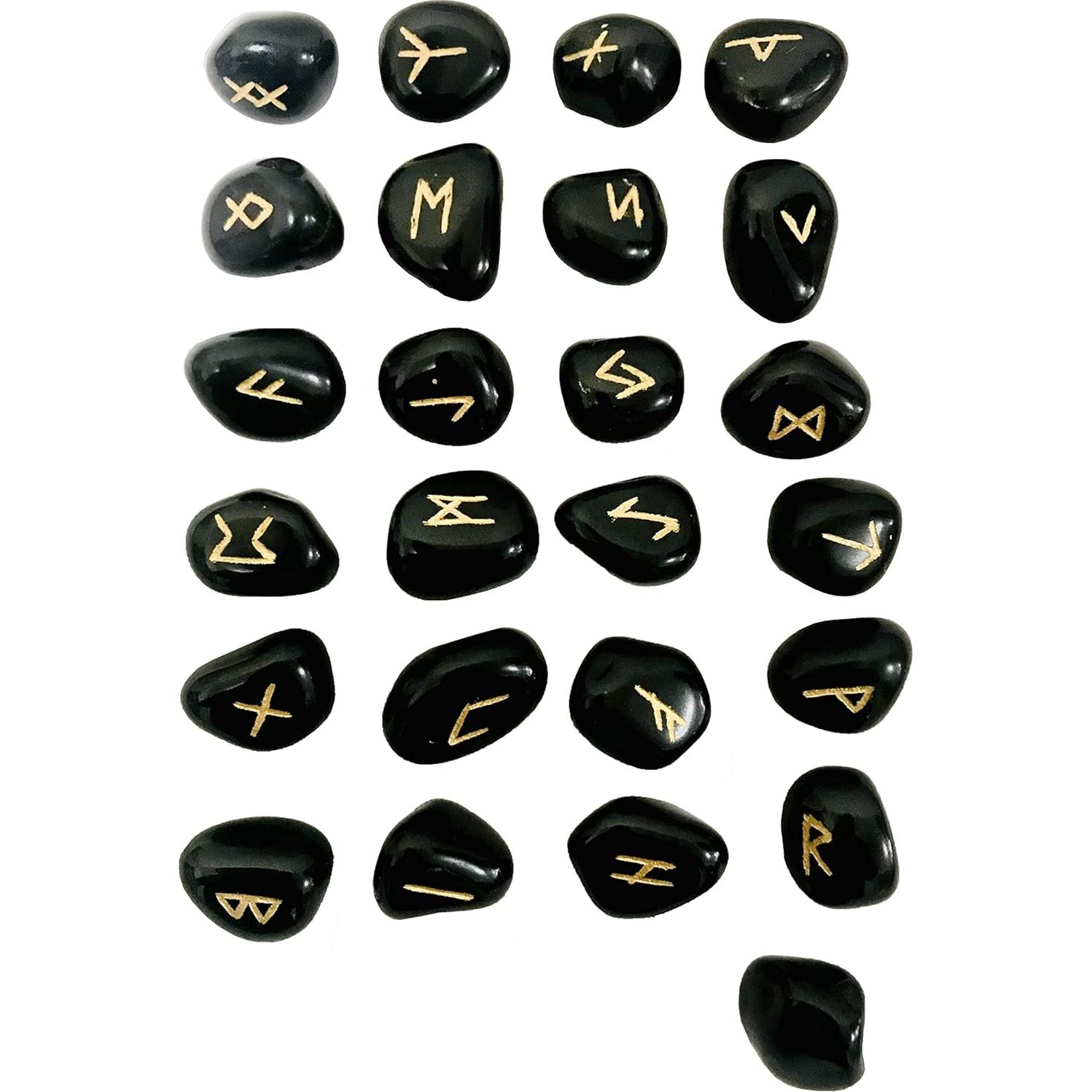 Conjunto de Runas de Turmalina Negra 25 pcs para Sanación