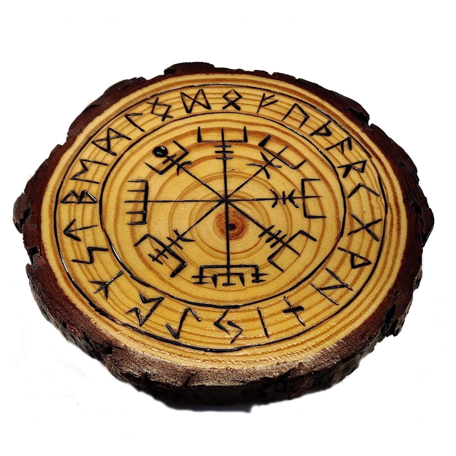 Juego de brújula vikinga de madera Vegvisir con runas