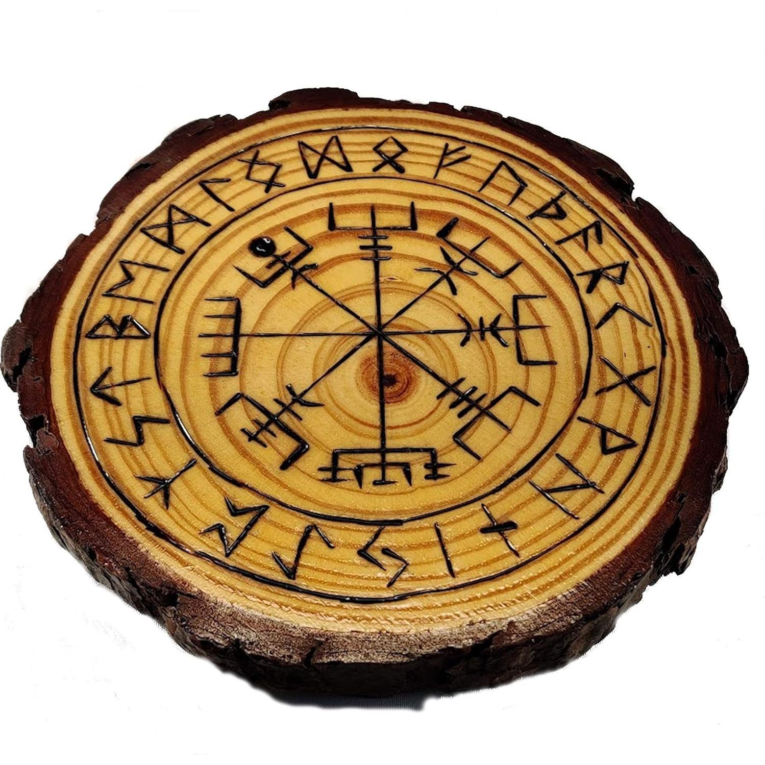 Juego de brújula vikinga de madera Vegvisir con runas