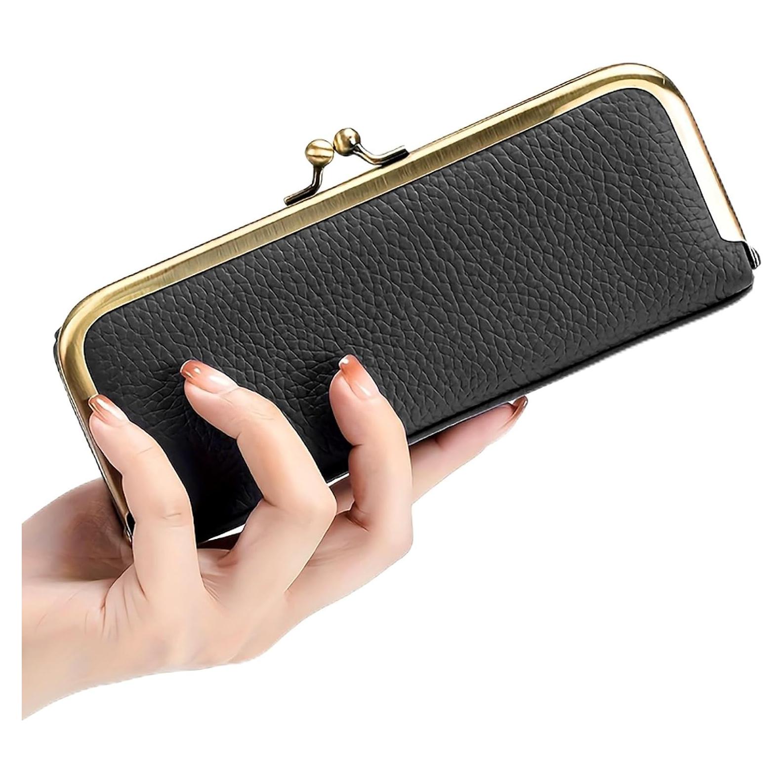 Estuche de Gafas de Cuero QUNIU Negro Compacto 18x7x4 cm