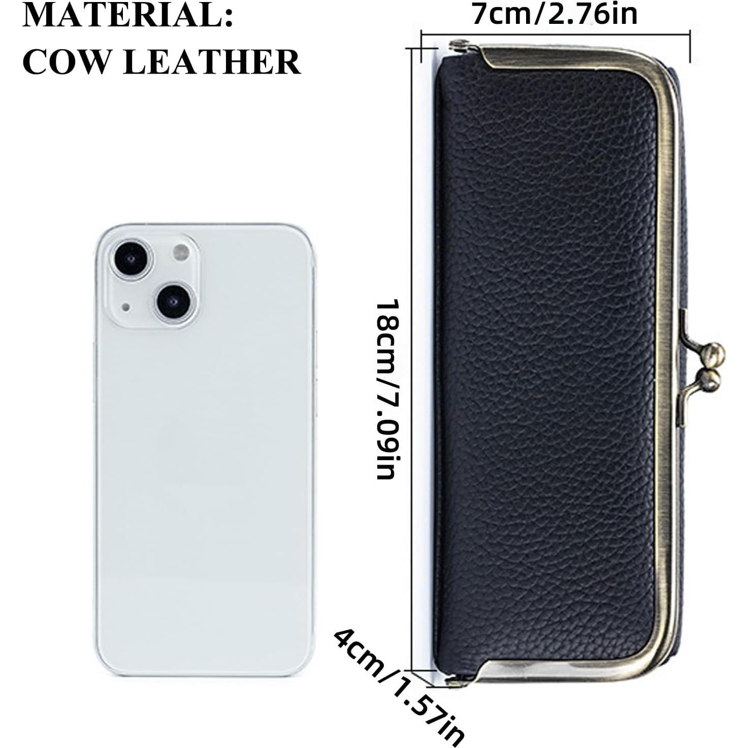 Estuche de Gafas de Cuero QUNIU Negro Compacto 18x7x4 cm