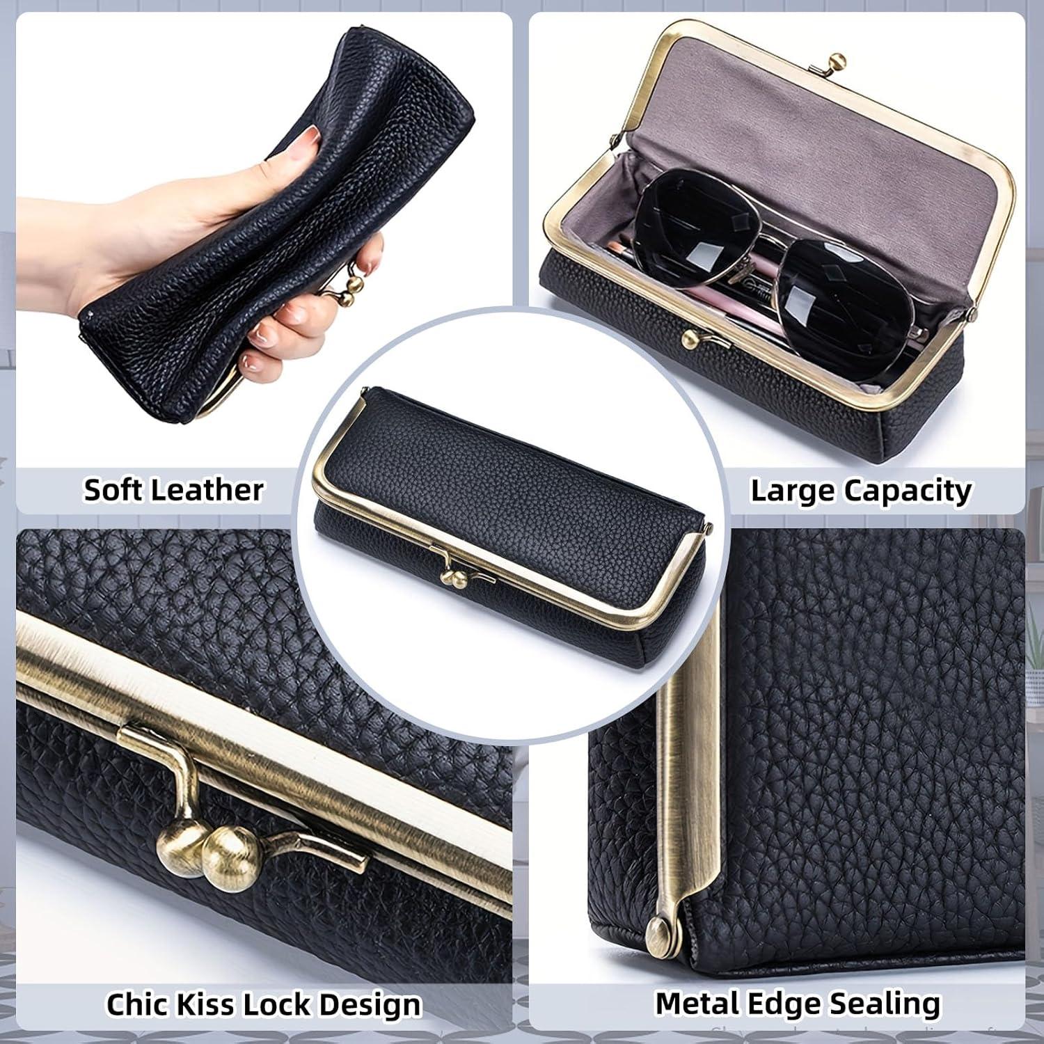 Estuche de Gafas de Cuero QUNIU Negro Compacto 18x7x4 cm