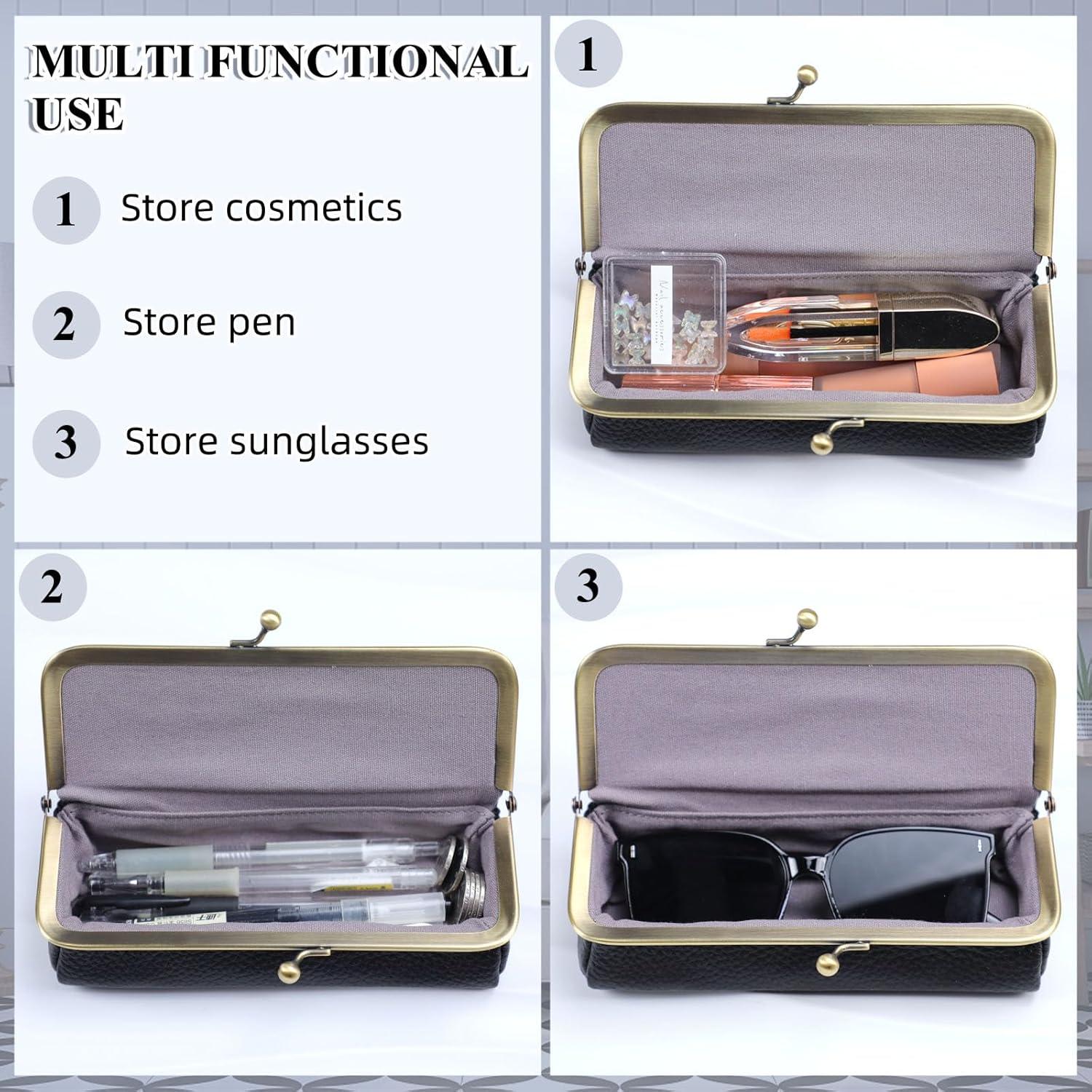 Estuche de Gafas de Cuero QUNIU Negro Compacto 18x7x4 cm