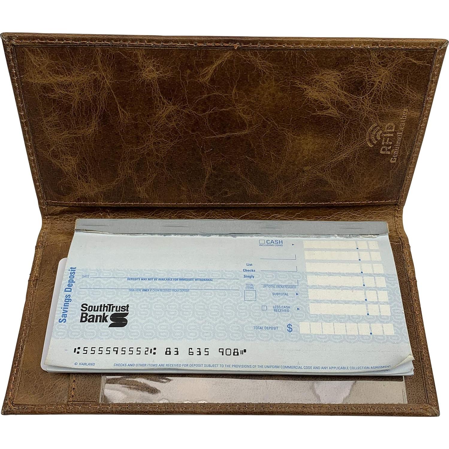 Cubierta de Chequera de Cuero Genuino Cavelio con Bloqueo RFID