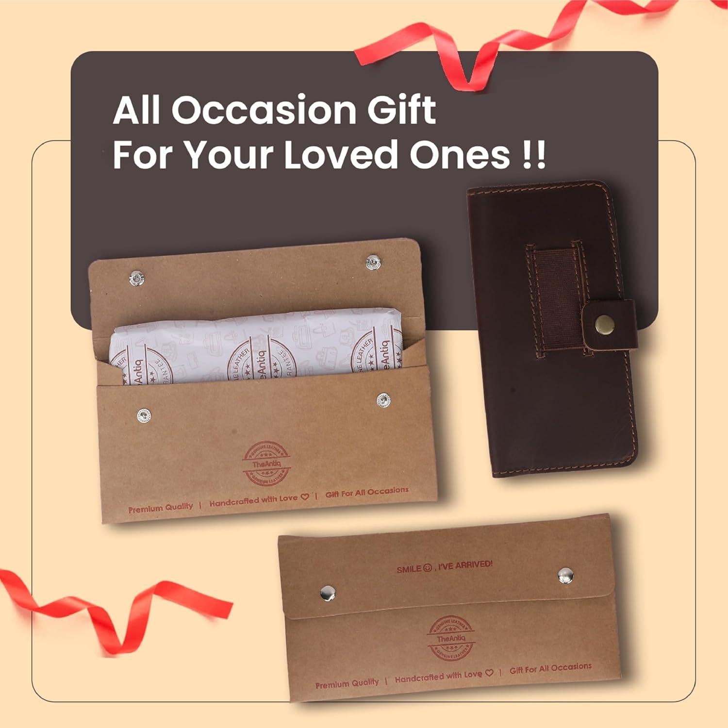 Funda de Chequera de Cuero Marrón The Antiq 17.78x9.53cm