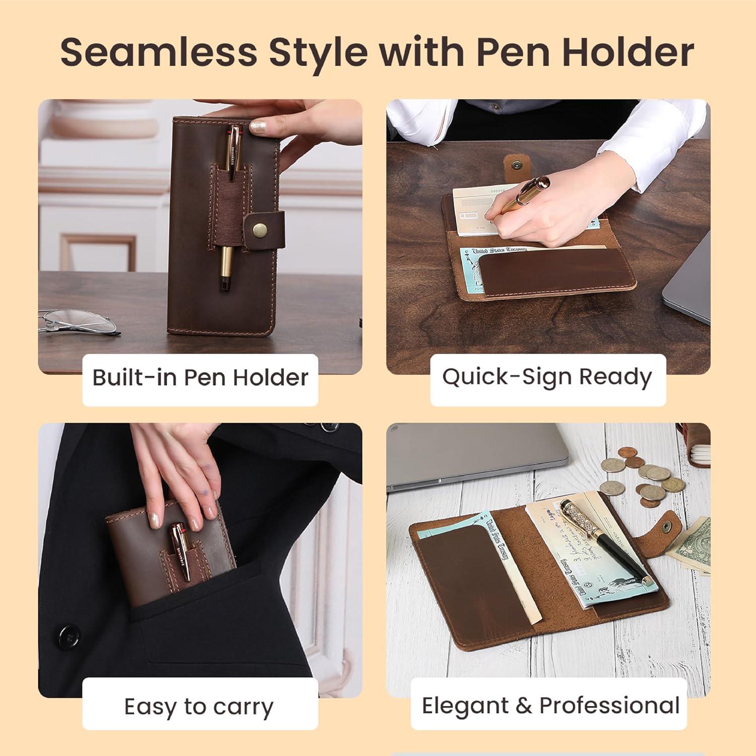 Funda de Chequera de Cuero Marrón The Antiq 17.78x9.53cm