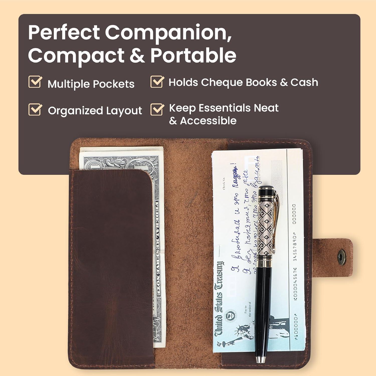 Funda de Chequera de Cuero Marrón The Antiq 17.78x9.53cm