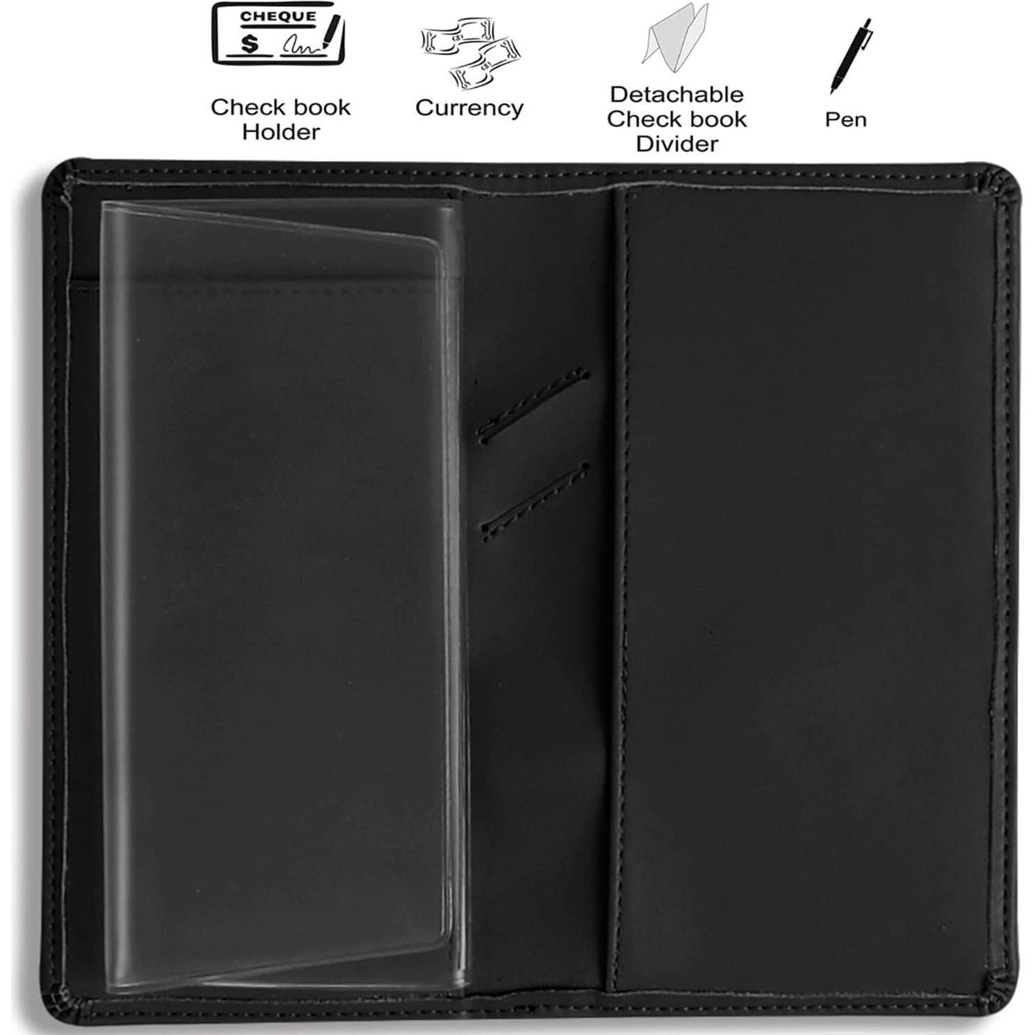 Funda de Chequera de Cuero PU Bi**in Negra con Divisor y Portatarjetas