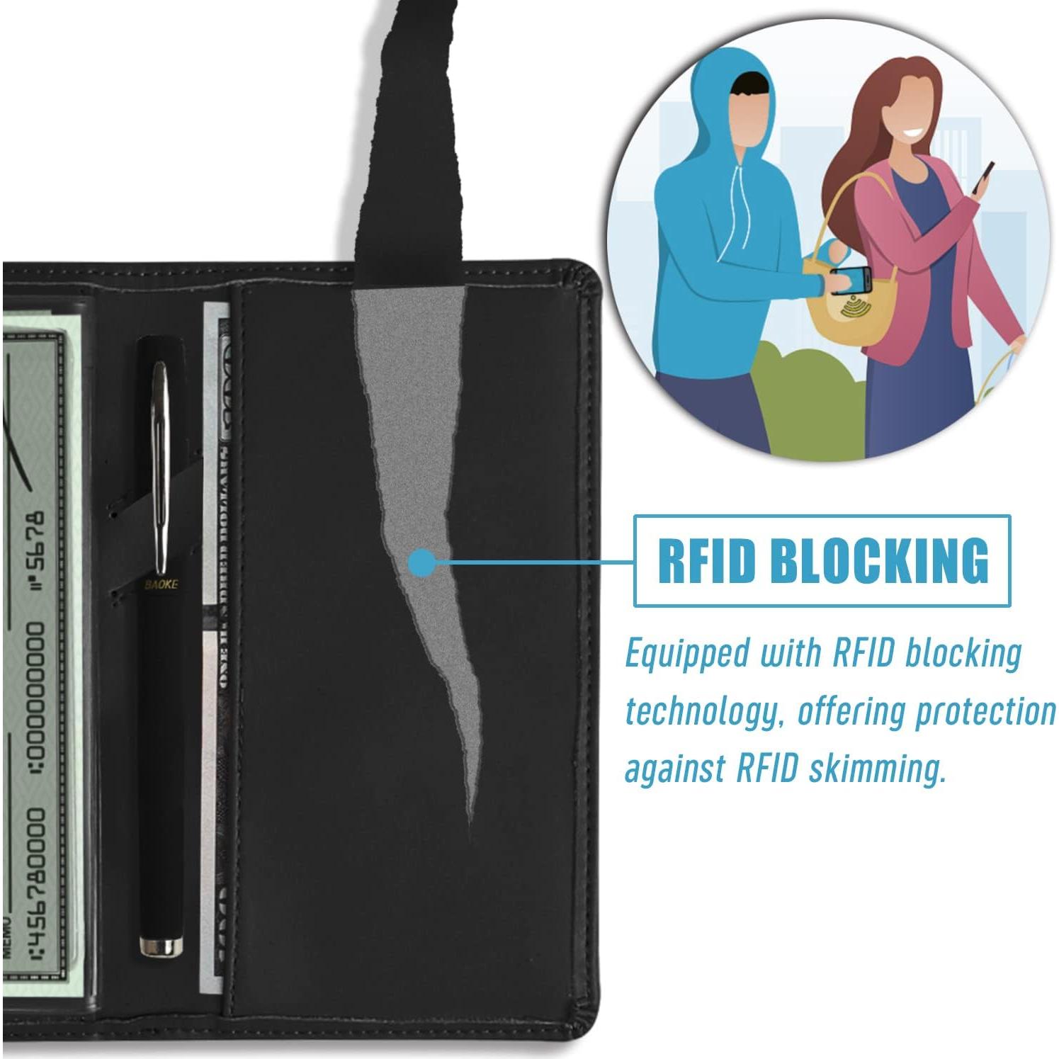 Funda de Chequera de Cuero PU Bi**in Negra con Divisor y Portatarjetas