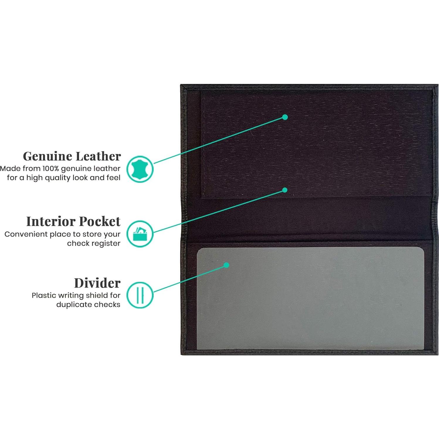 Cubierta de Chequera de Cuero Genuino Negro 123 Cheques Baratos