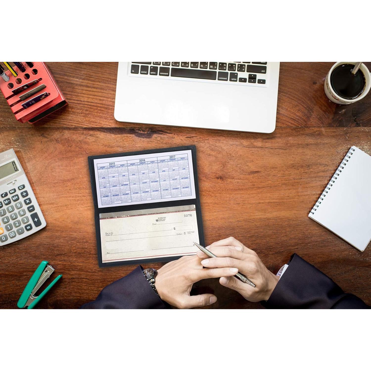 Cubierta de Chequera de Cuero Genuino Negro 123 Cheques Baratos