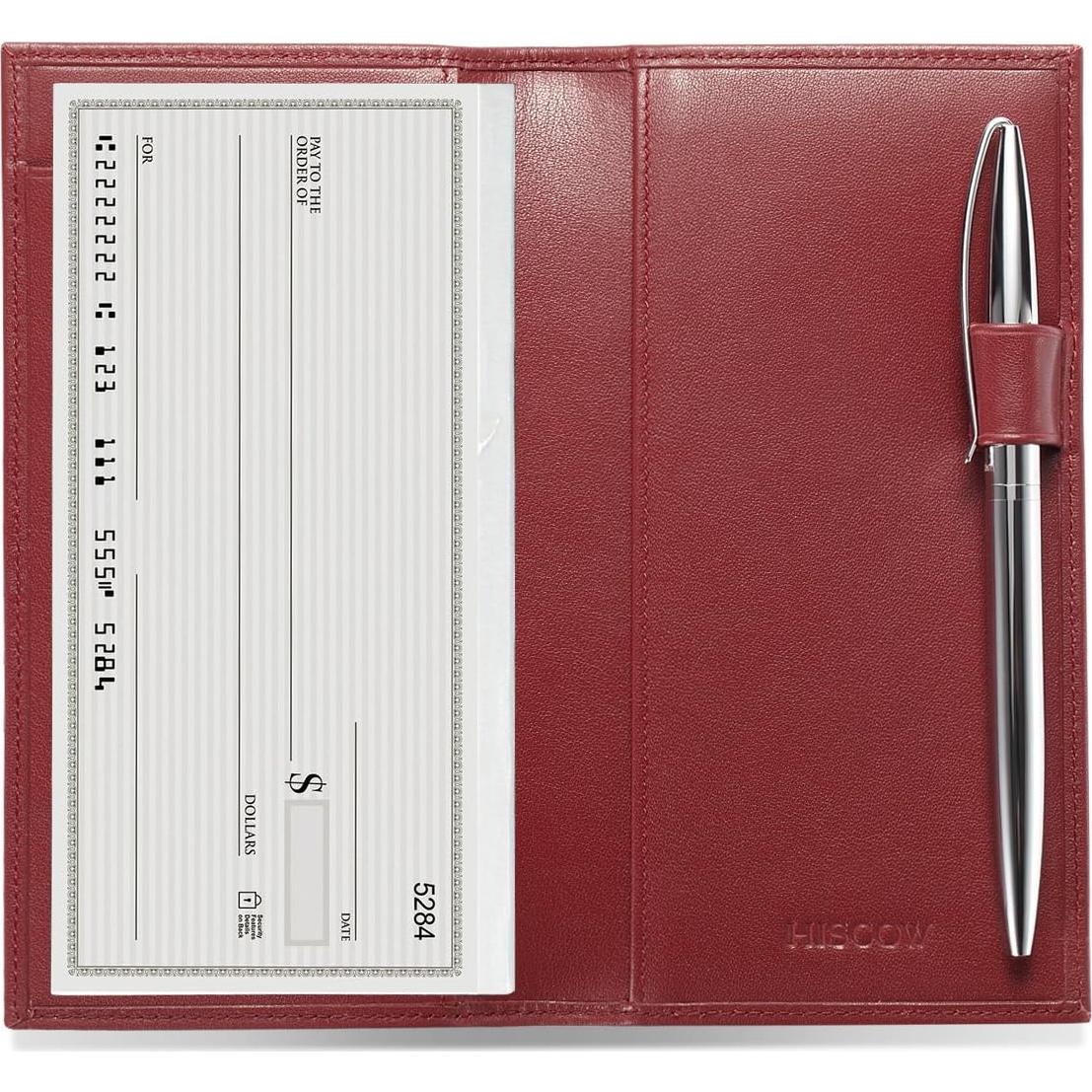 Cubierta de Chequera de Cuero HISCOW Rojo Vino - Piel Italiana