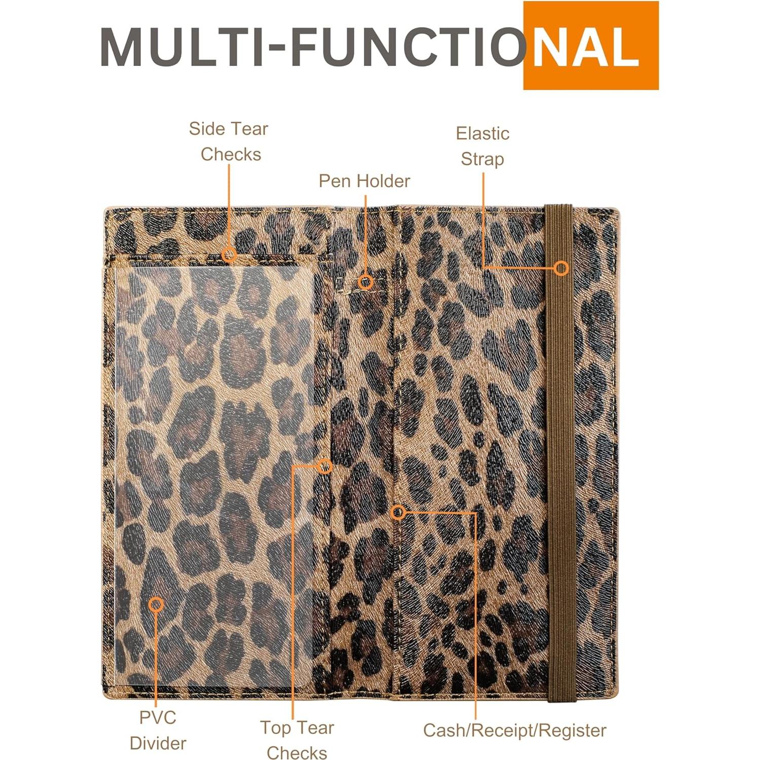 Cubierta de Chequera Zreal para Mujeres - Leopardo Oscuro, Cuero Vegano
