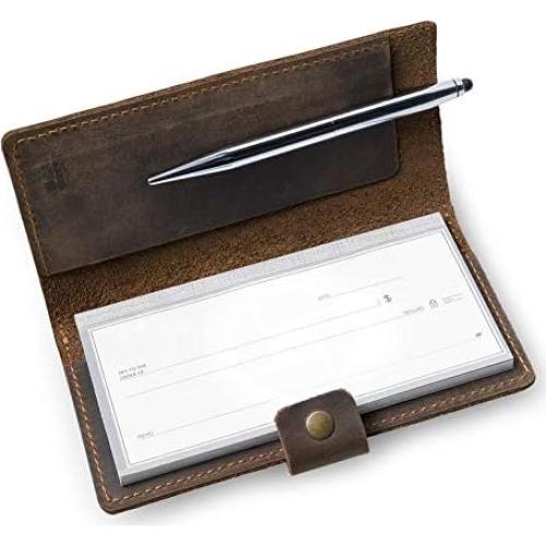 Cubierta de Chequera de Cuero Clark Castaño 100% Hecha a Mano