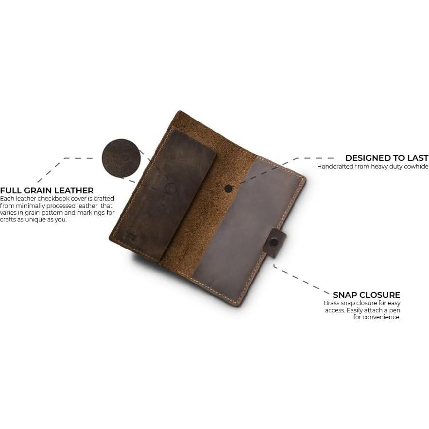 Cubierta de Chequera de Cuero Clark Castaño 100% Hecha a Mano