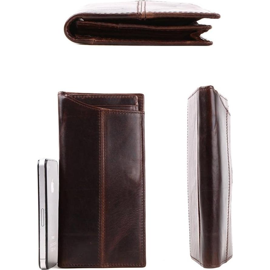 Cartera Bifoliar de Cuero Genuino Le'aokuu para Hombre Café