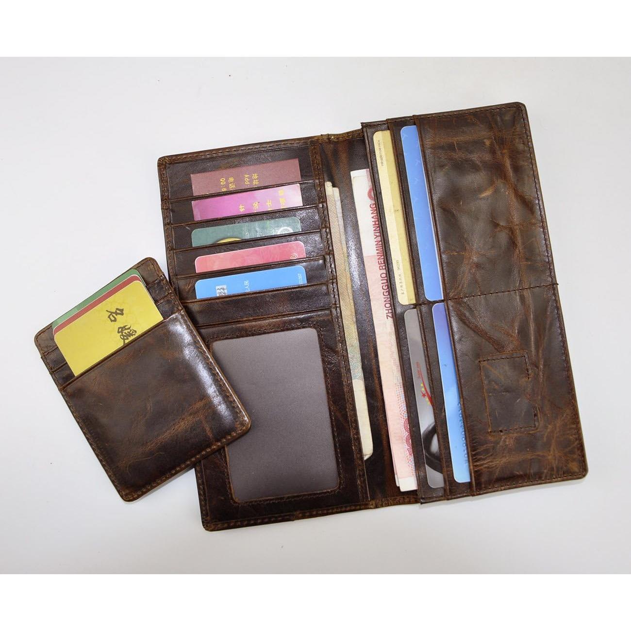 Cartera Bifoliar de Cuero Genuino Le'aokuu para Hombre Café