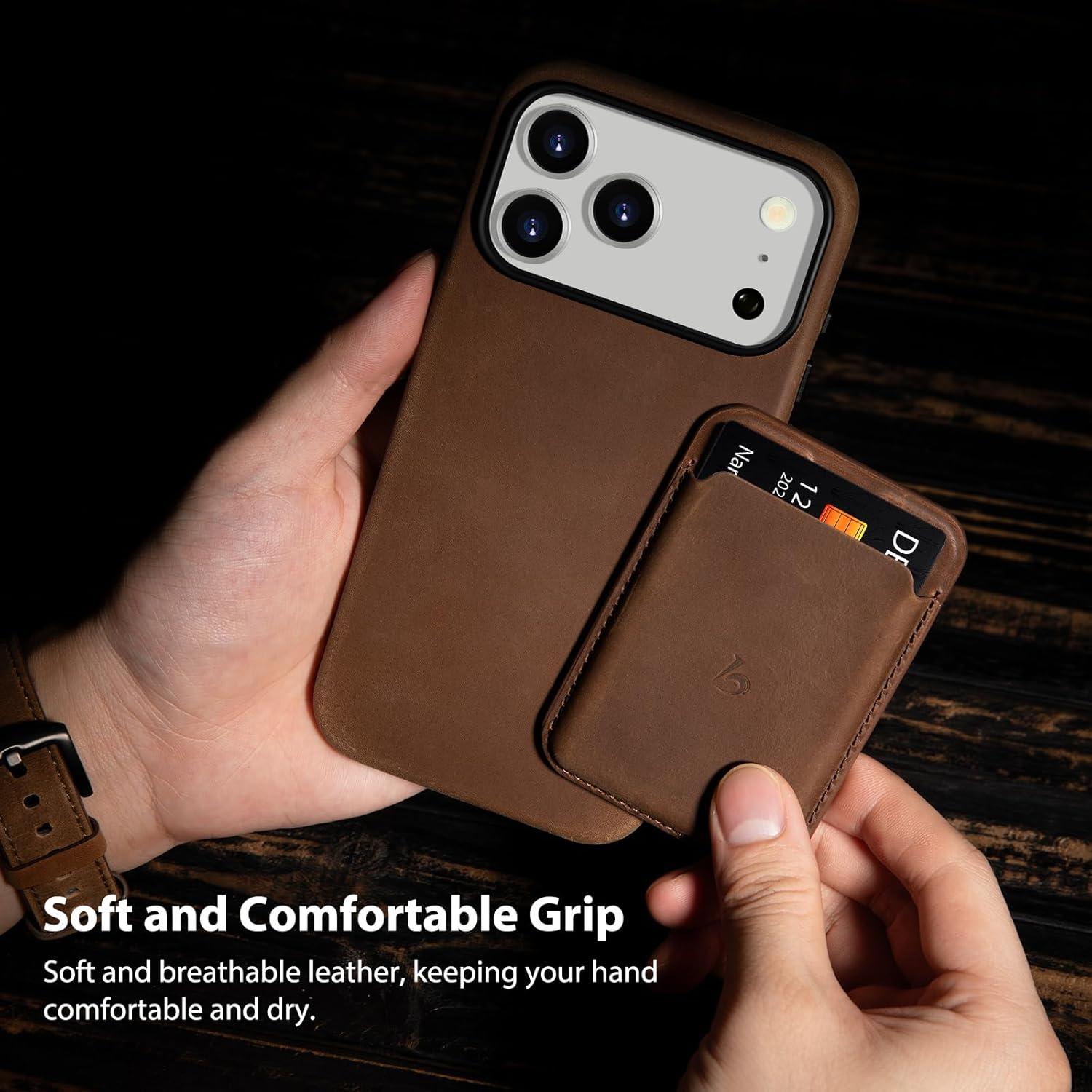 Funda de Cuero Crazy Horse Belemay para iPhone 17 Pro - Marrón Vintage