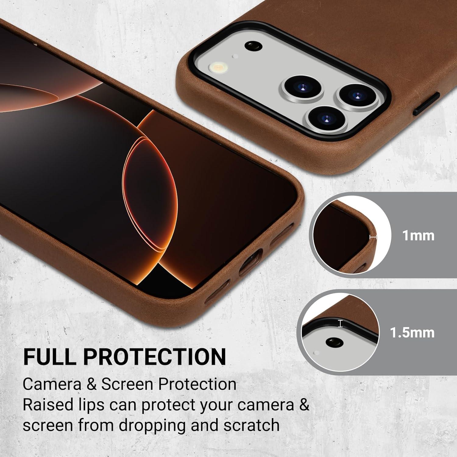 Funda de Cuero Crazy Horse Belemay para iPhone 17 Pro - Marrón Vintage