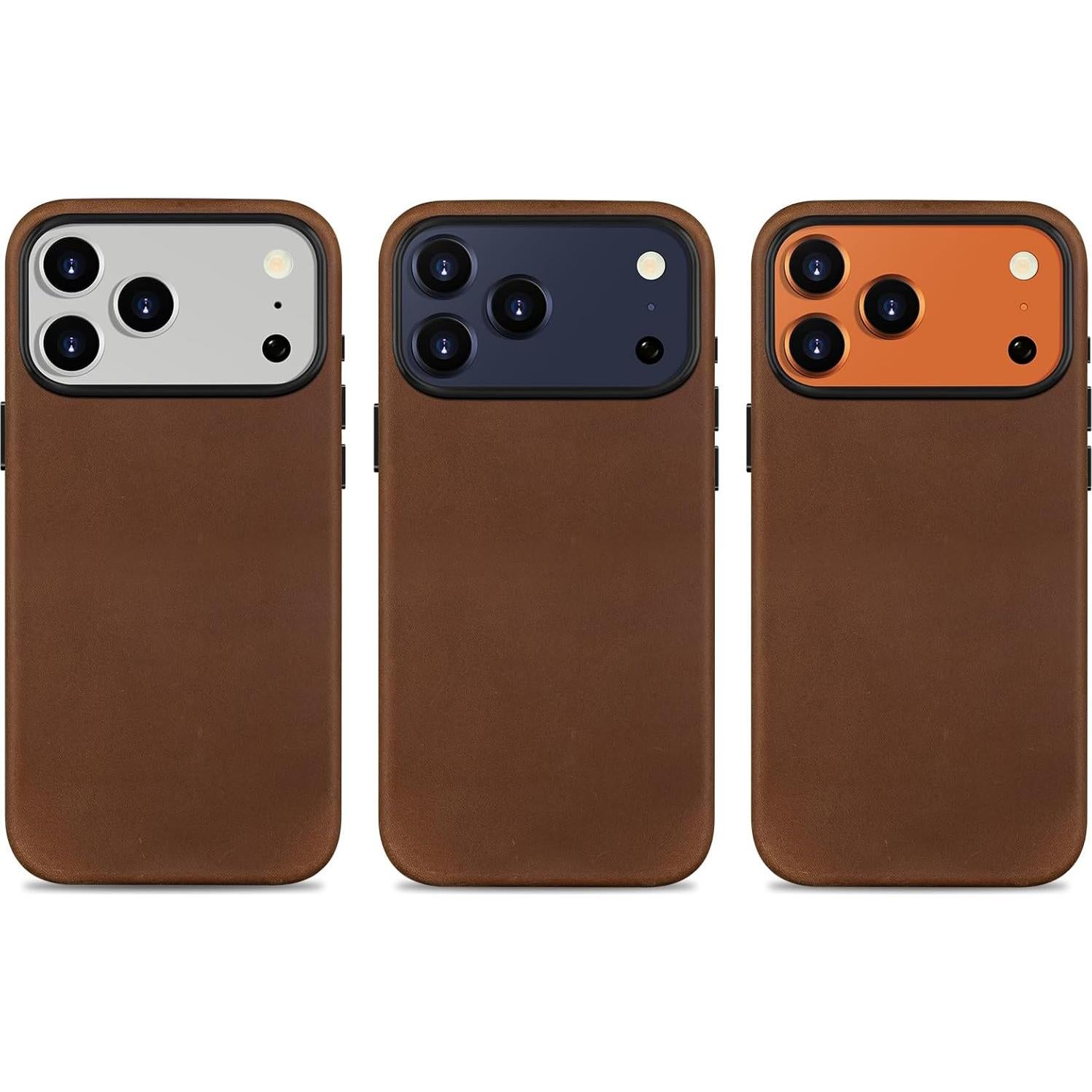 Funda de Cuero Crazy Horse Belemay para iPhone 17 Pro - Marrón Vintage