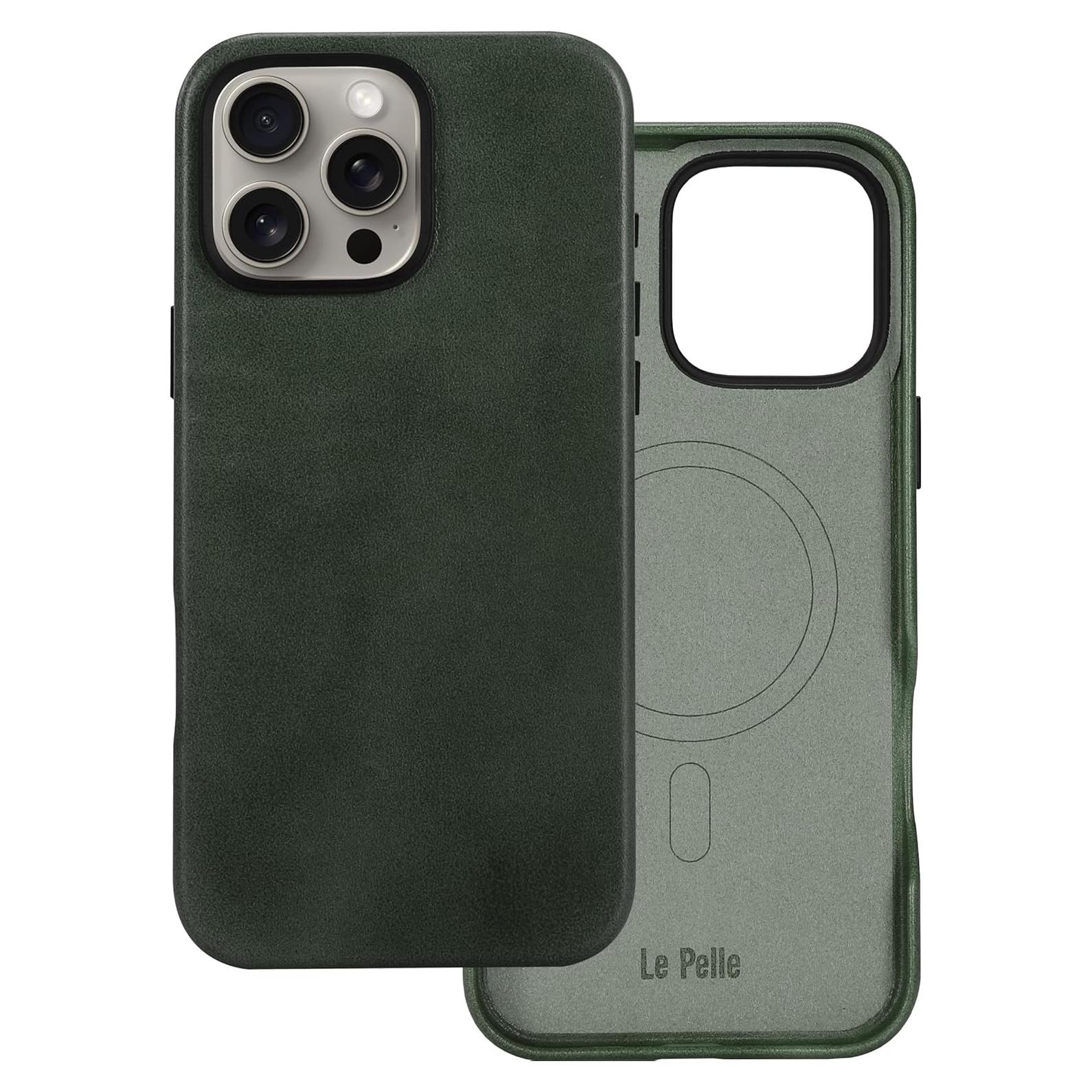 Funda de Cuero Italiano Premium Le Pelle para iPhone 16 Pro - Verde Esmeralda
