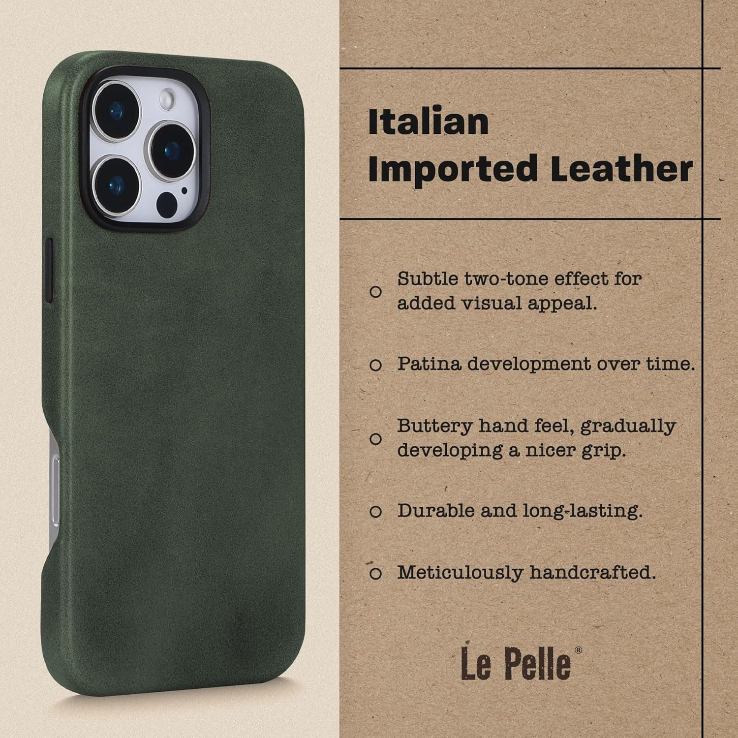 Funda de Cuero Italiano Premium Le Pelle para iPhone 16 Pro - Verde Esmeralda