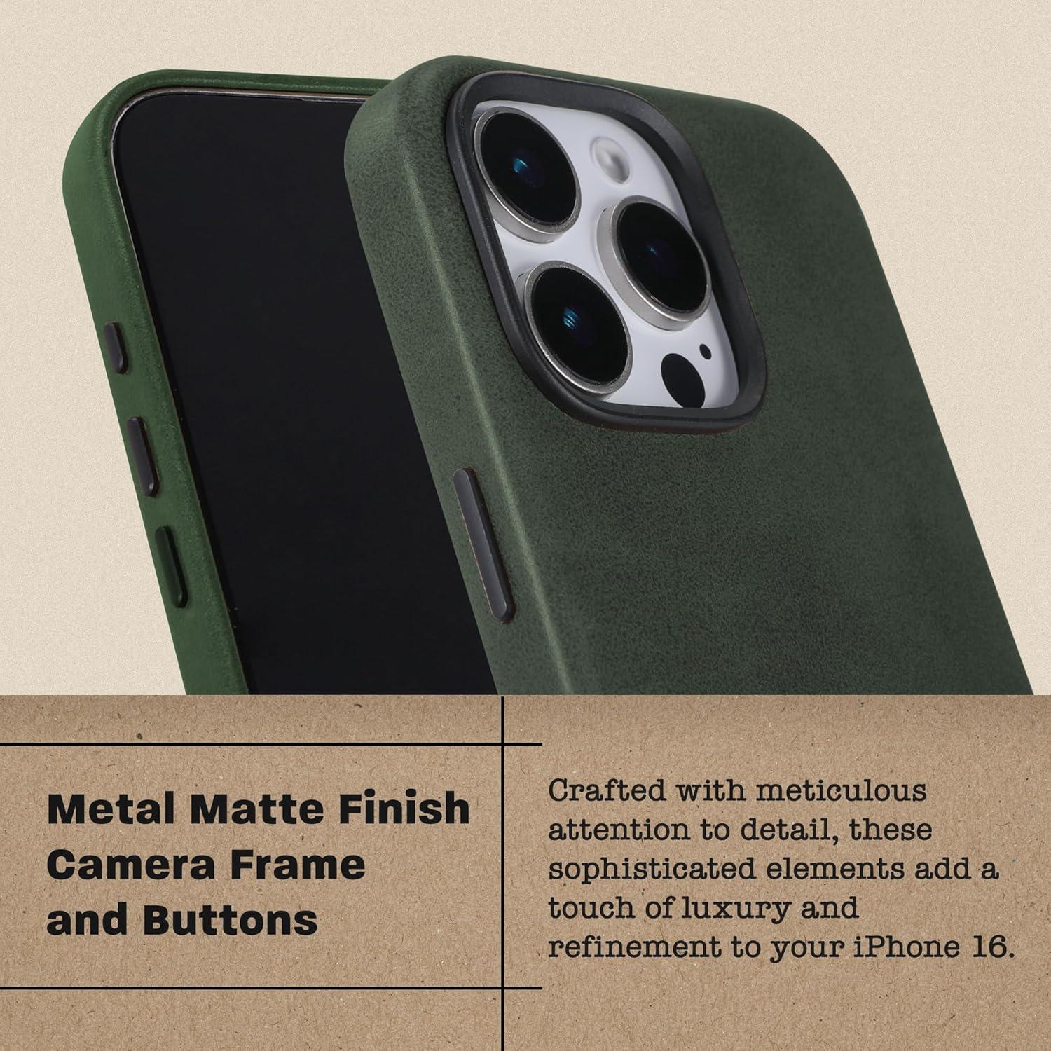 Funda de Cuero Italiano Premium Le Pelle para iPhone 16 Pro - Verde Esmeralda