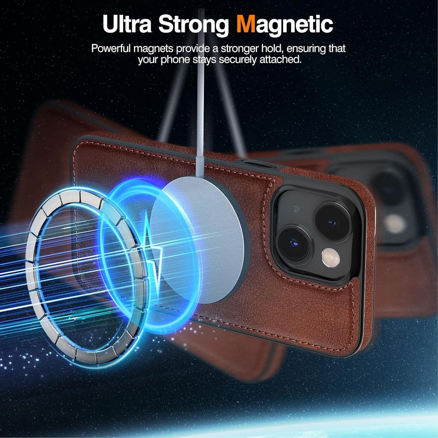 Funda de Cuero LOHASIC para iPhone 15 6.1" Magnética Marrón