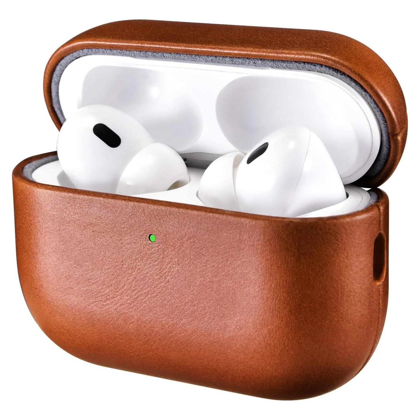 Funda de Cuero Genuino ICARER para AirPods Pro 3 - Marrón
