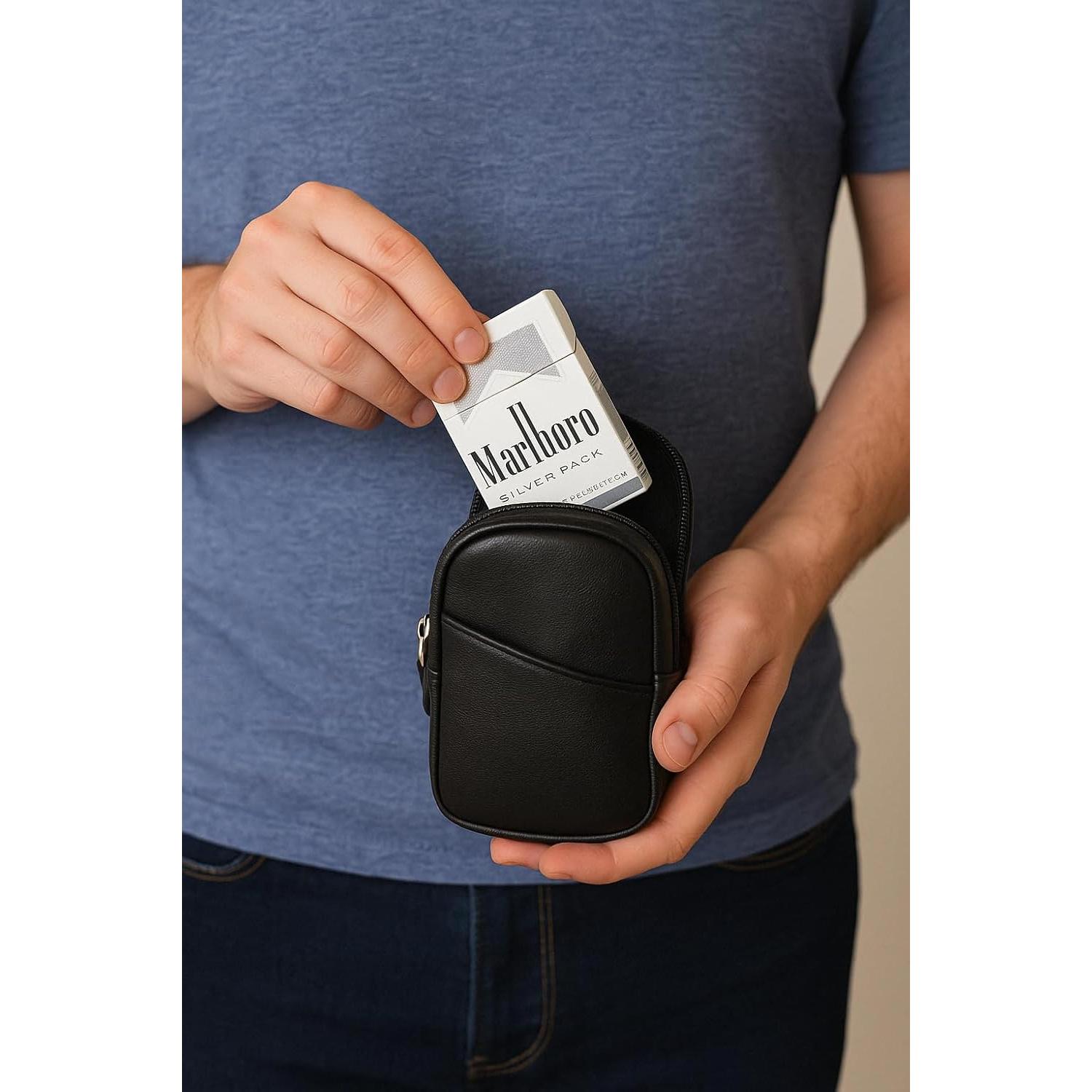 Funda de Cigarrillos de Cuero Genuino Marshal 100's Negra