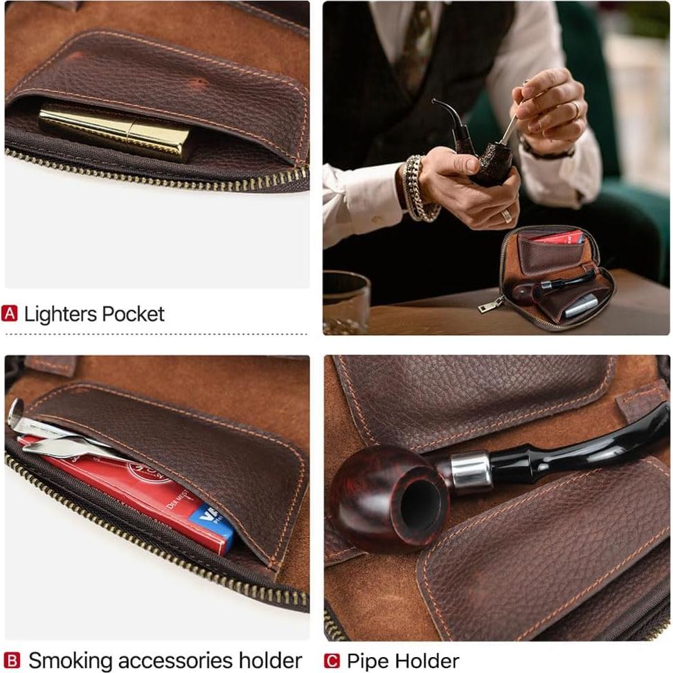 Bolsa de Tabaco de Cuero SHI HUAN Compacta 18x10x3 cm