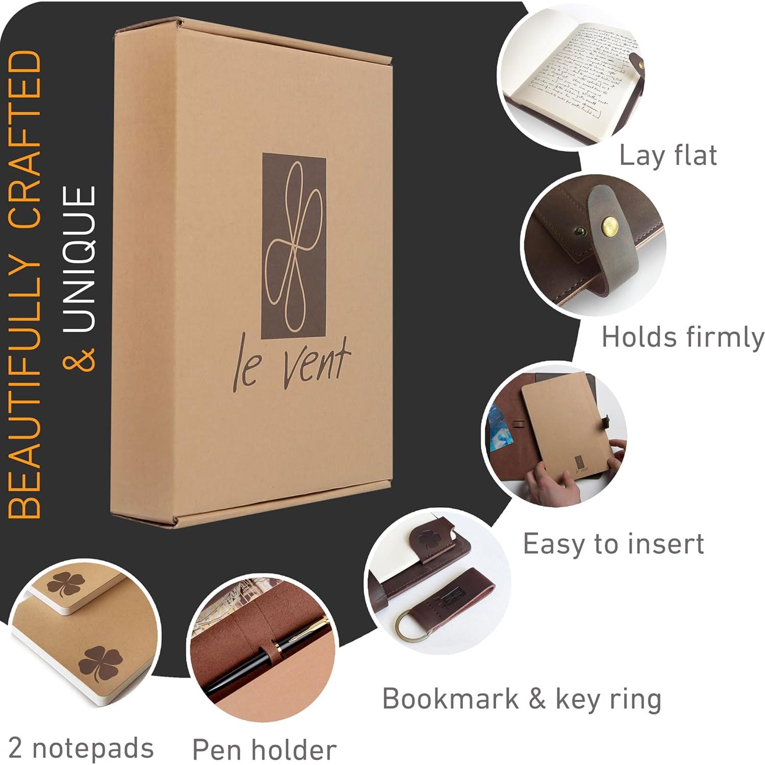 Cuaderno de Cuero Refillable le vent A5 Marrón 200 Páginas