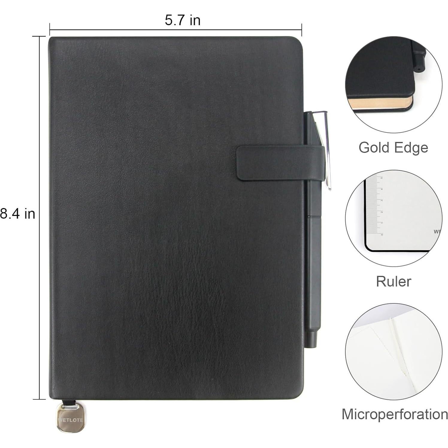 Cuaderno de Piel A5 WETLOTE Rayado 208 Páginas Negro